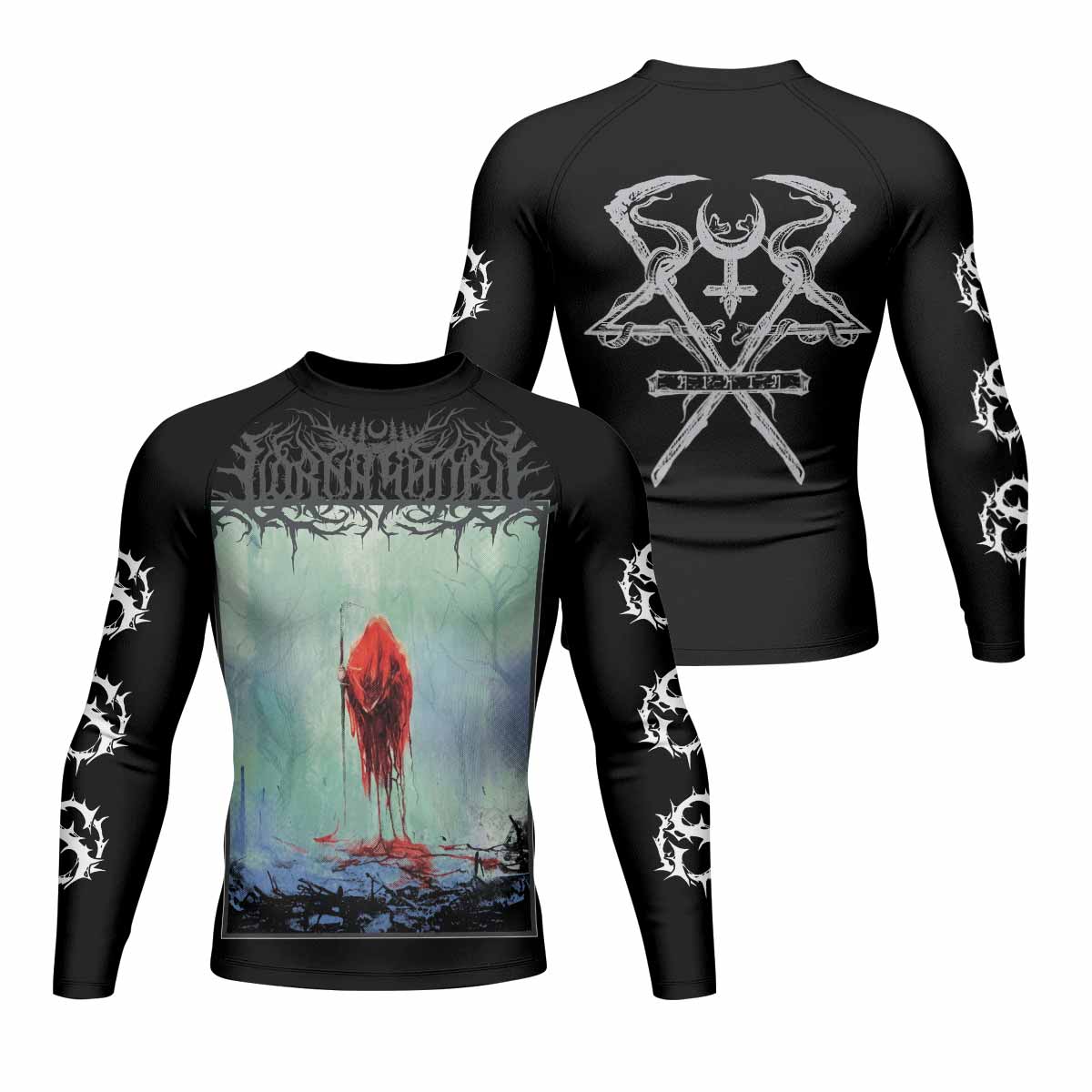 Lorna Shore And I Return To Nothingness Men's Rash Guard Long Sleeve - front and back view