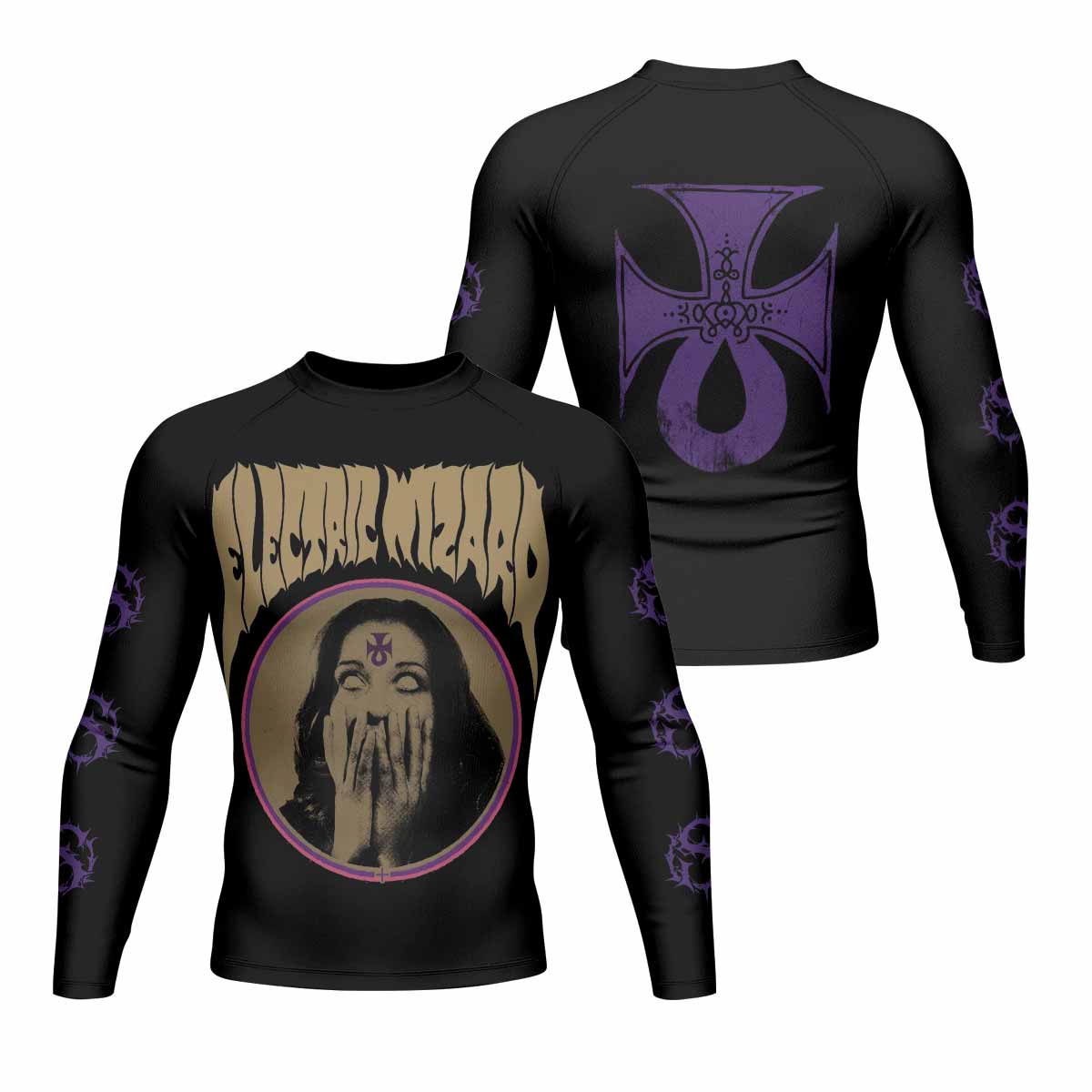 Electric Wizard Let Us Prey Men's Rash Guard Long Sleeve - front and back view
