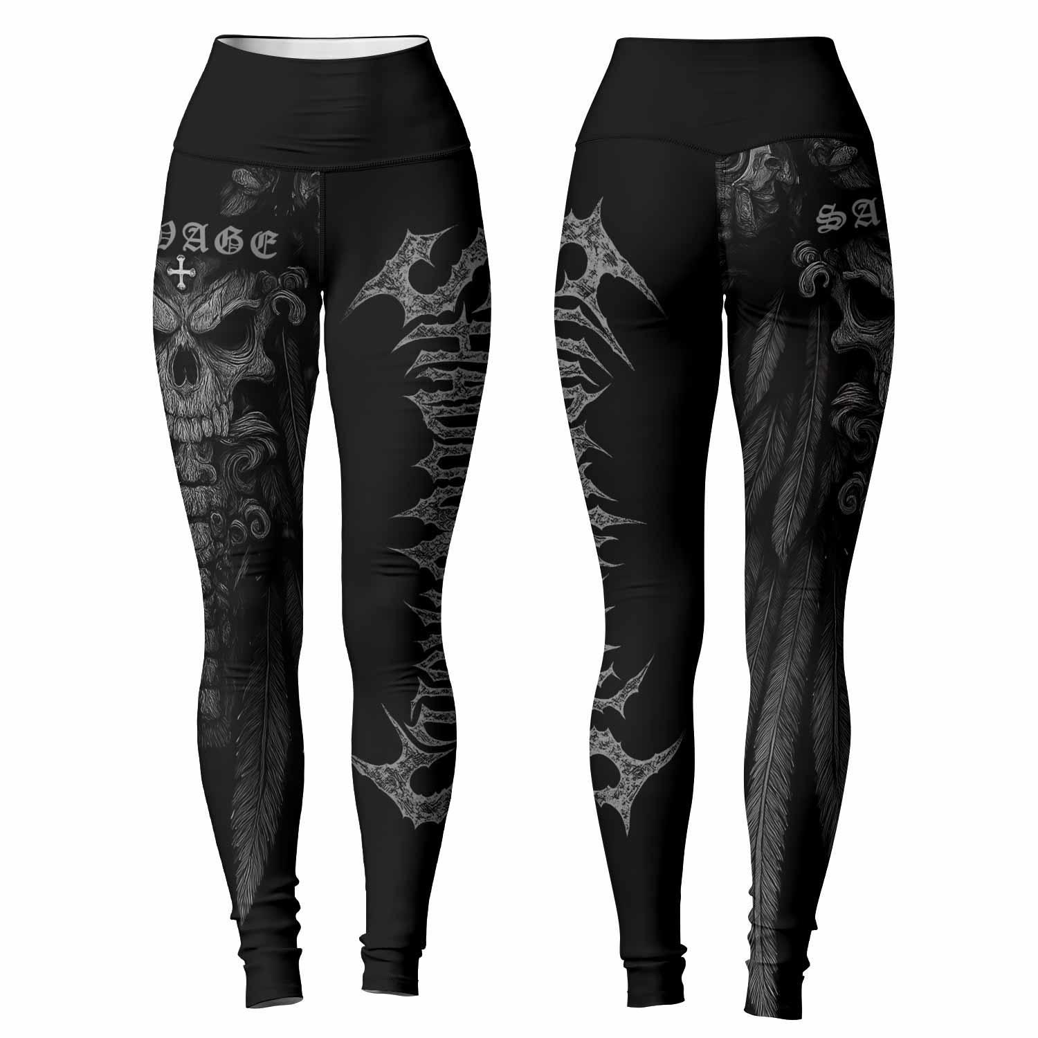 Savage Winged Skull Women's Leggings - front and back view