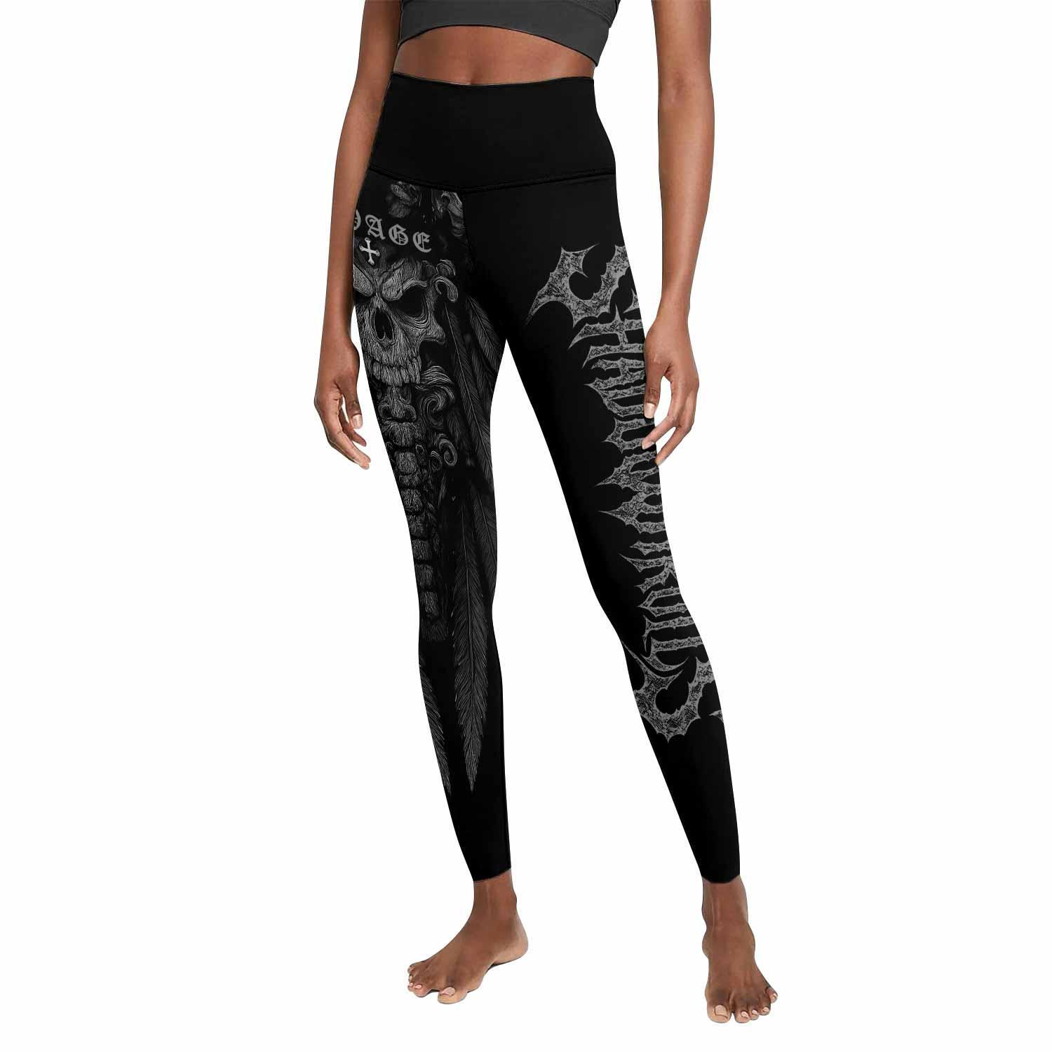 Savage Winged Skull Women's Leggings - front view mockup