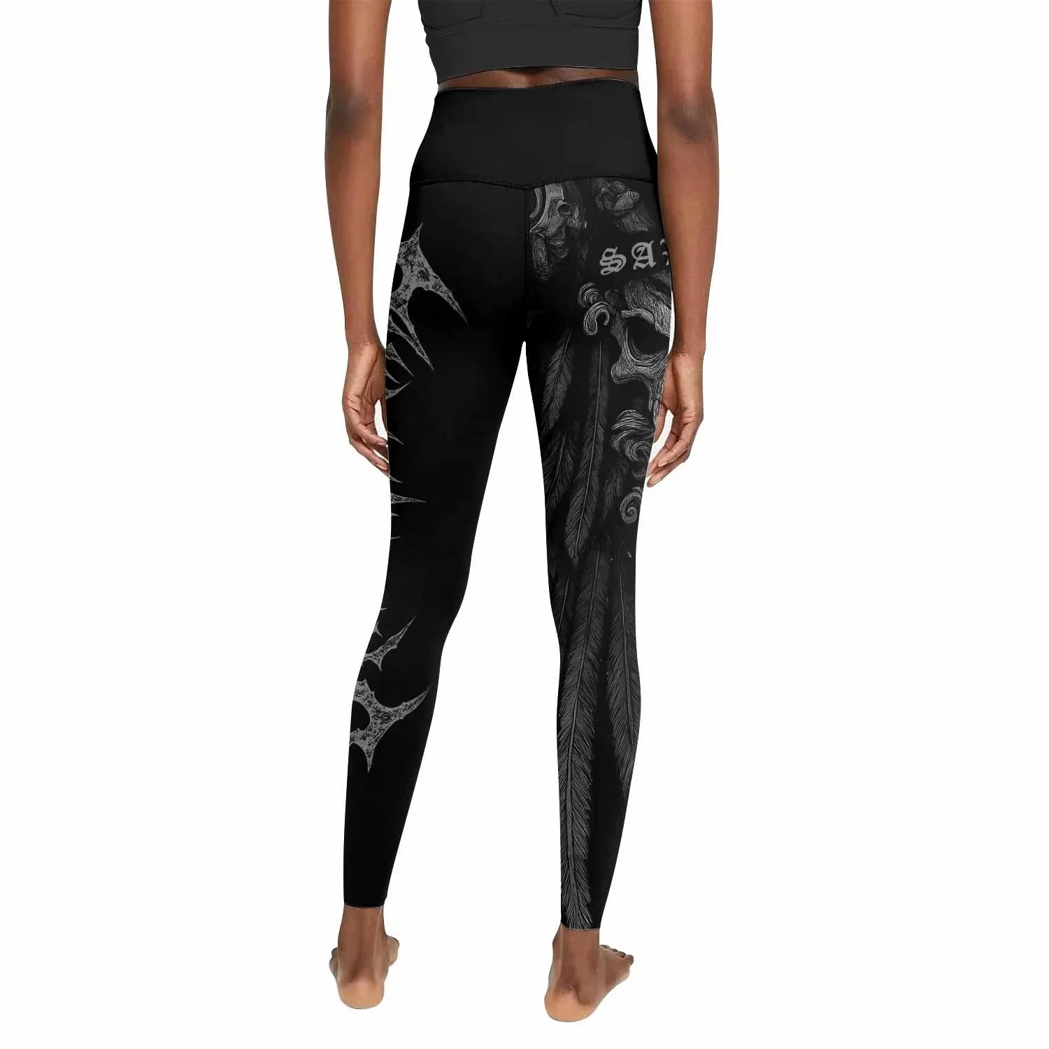 Savage Winged Skull Women's Leggings - back view mockup