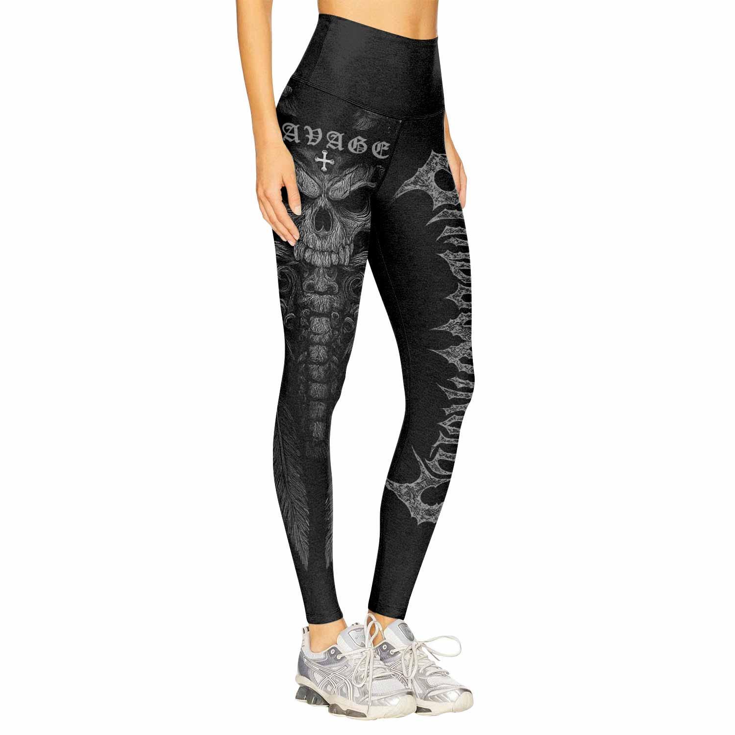 Savage Winged Skull Women's Leggings - right side mockup