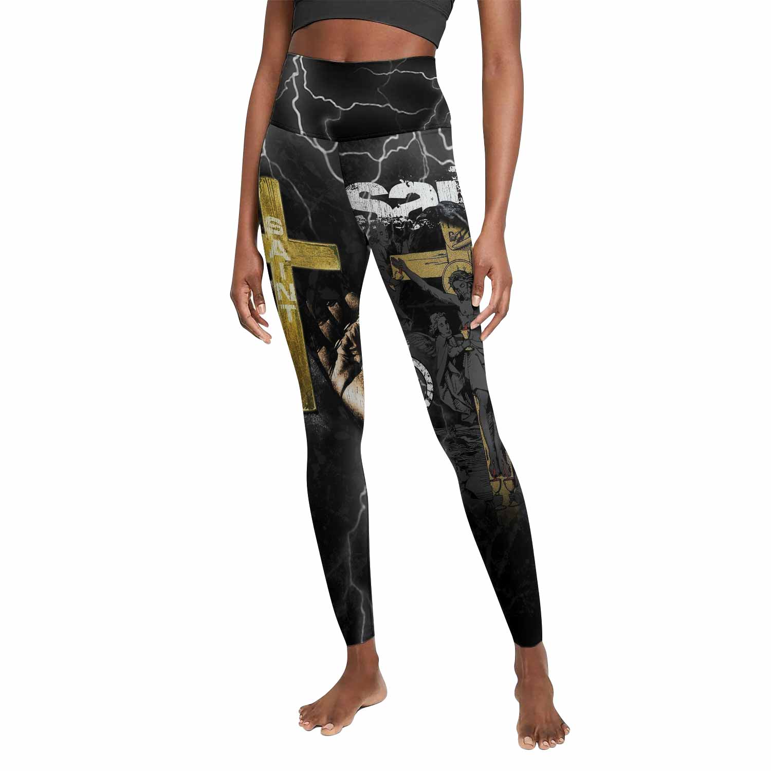 Crucified Saint Women's Leggings - front view mockup