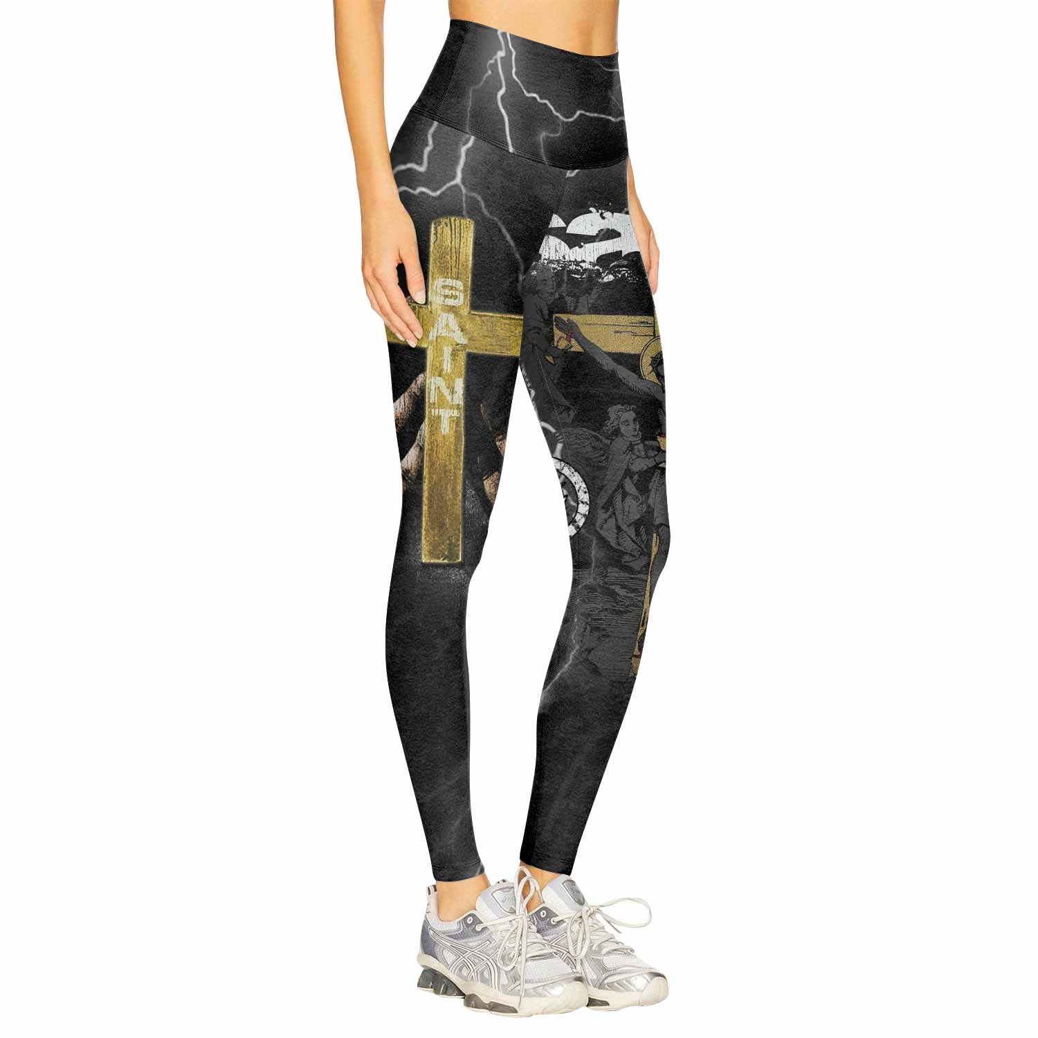 Crucified Saint Women's Leggings - right side mockup