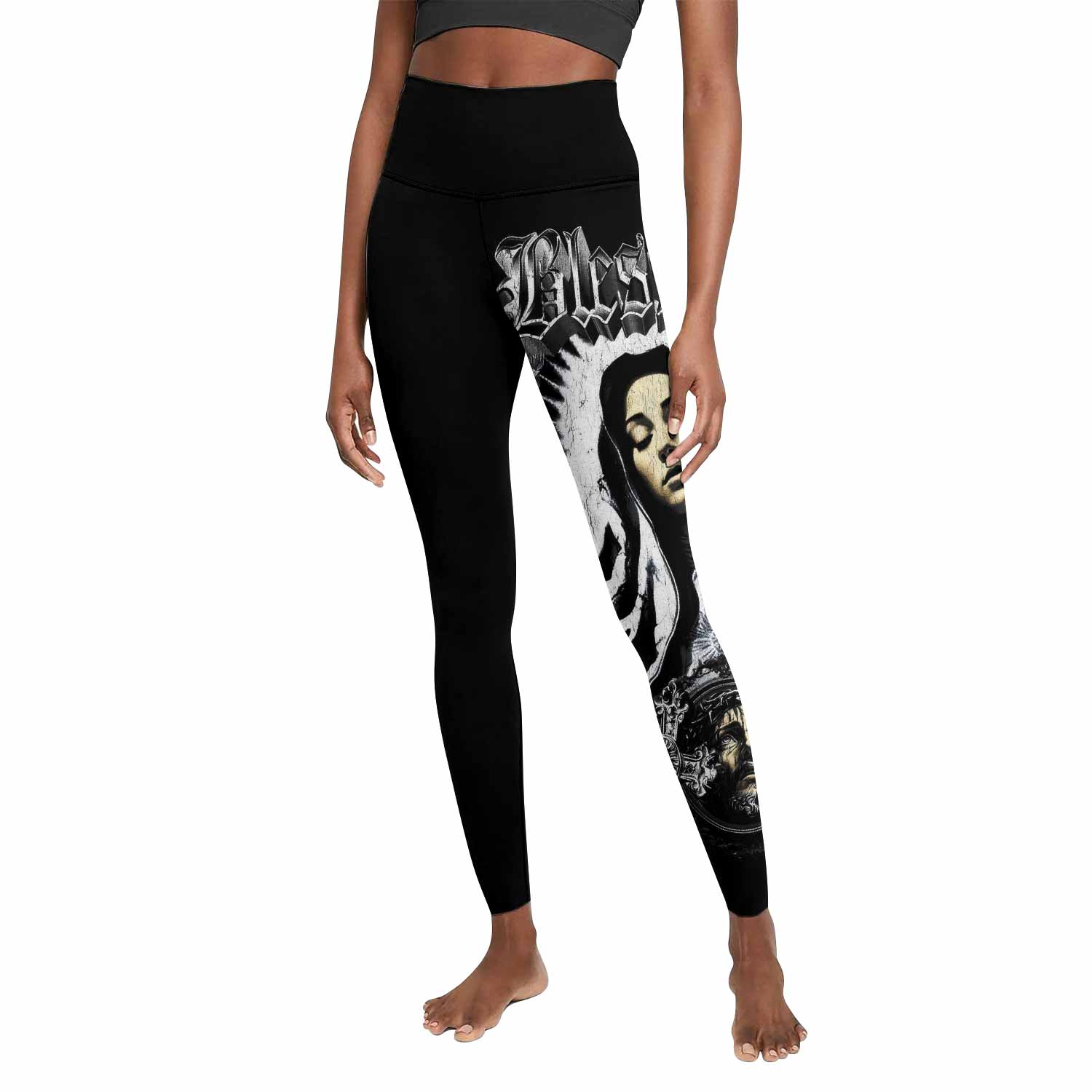 Blessed Saint Women's Leggings - front view mockup