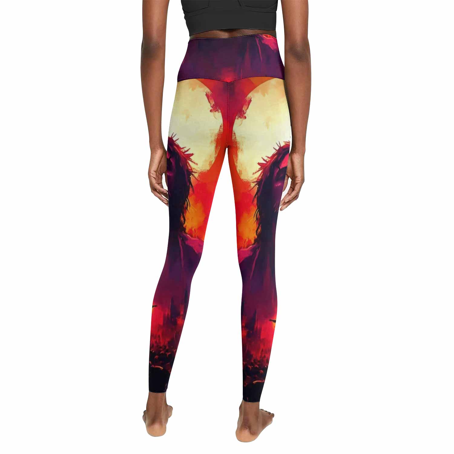 Red Redemption Women's Leggings - back view mockup