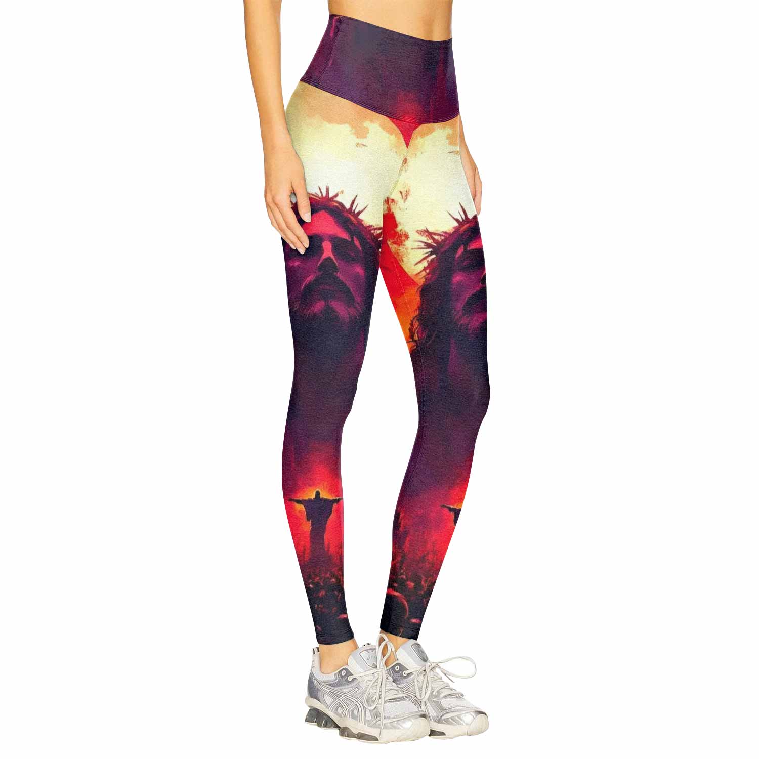 Red Redemption Women's Leggings - right side mockup