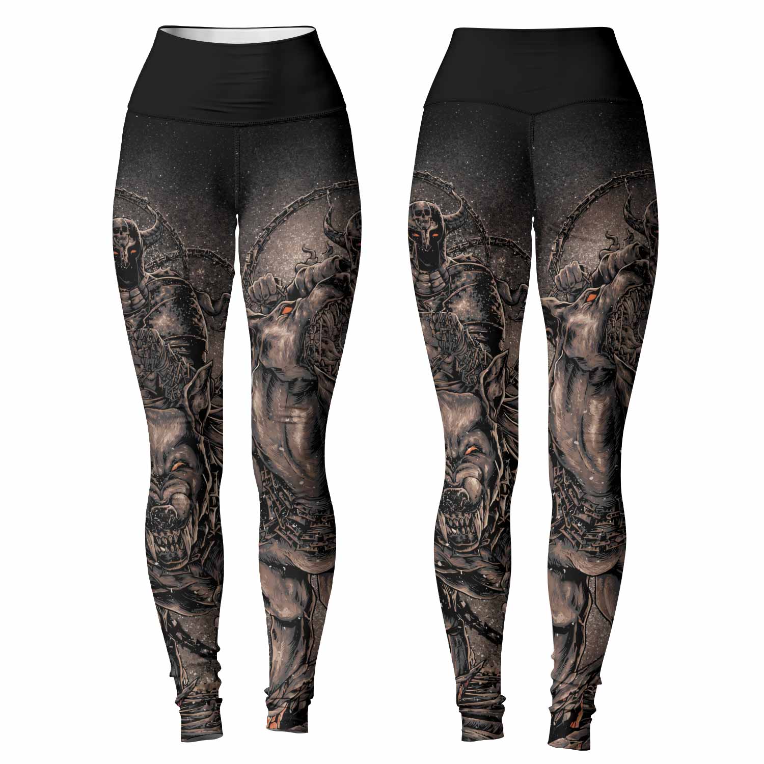 Dark Cerberus Unleashed Women's Leggings - front and back view