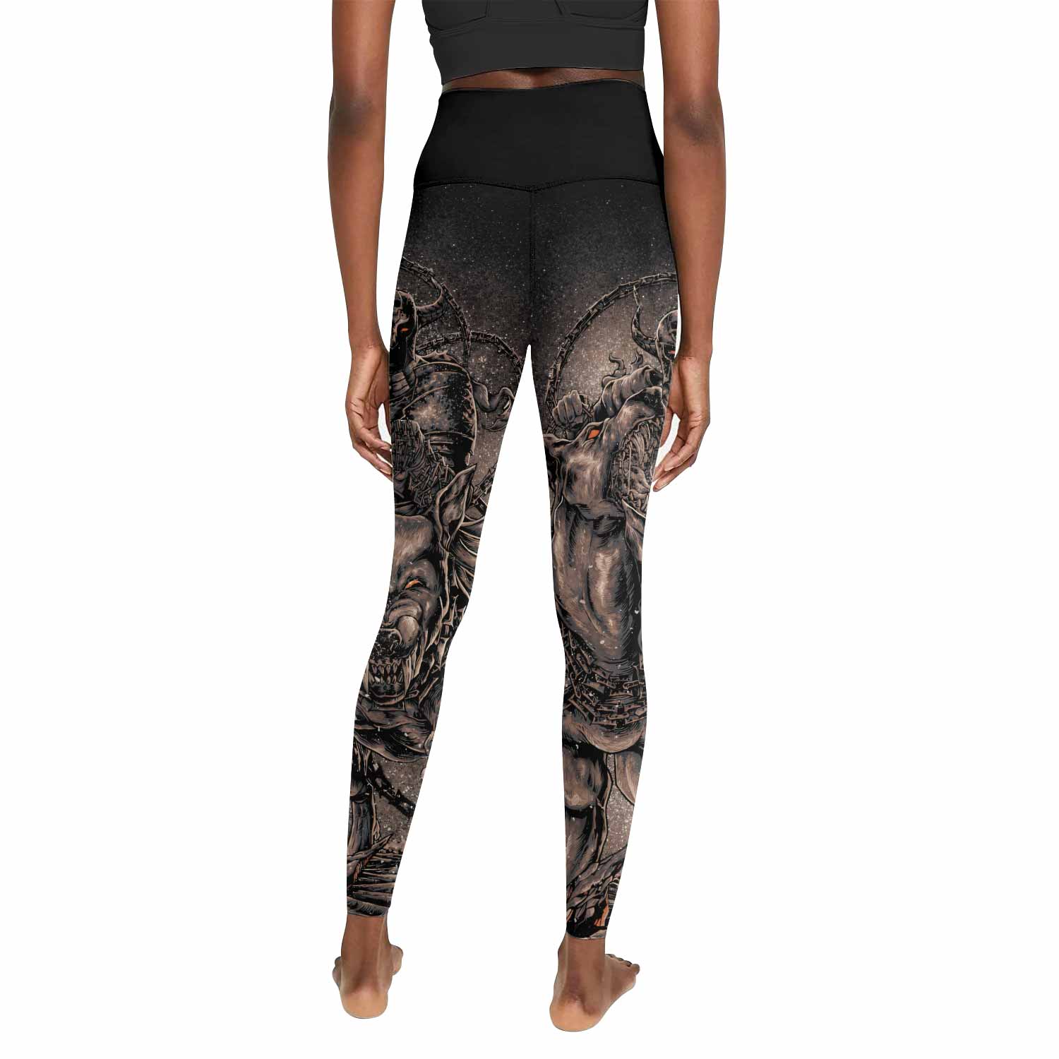 Dark Cerberus Unleashed Women's Leggings - back view mockup
