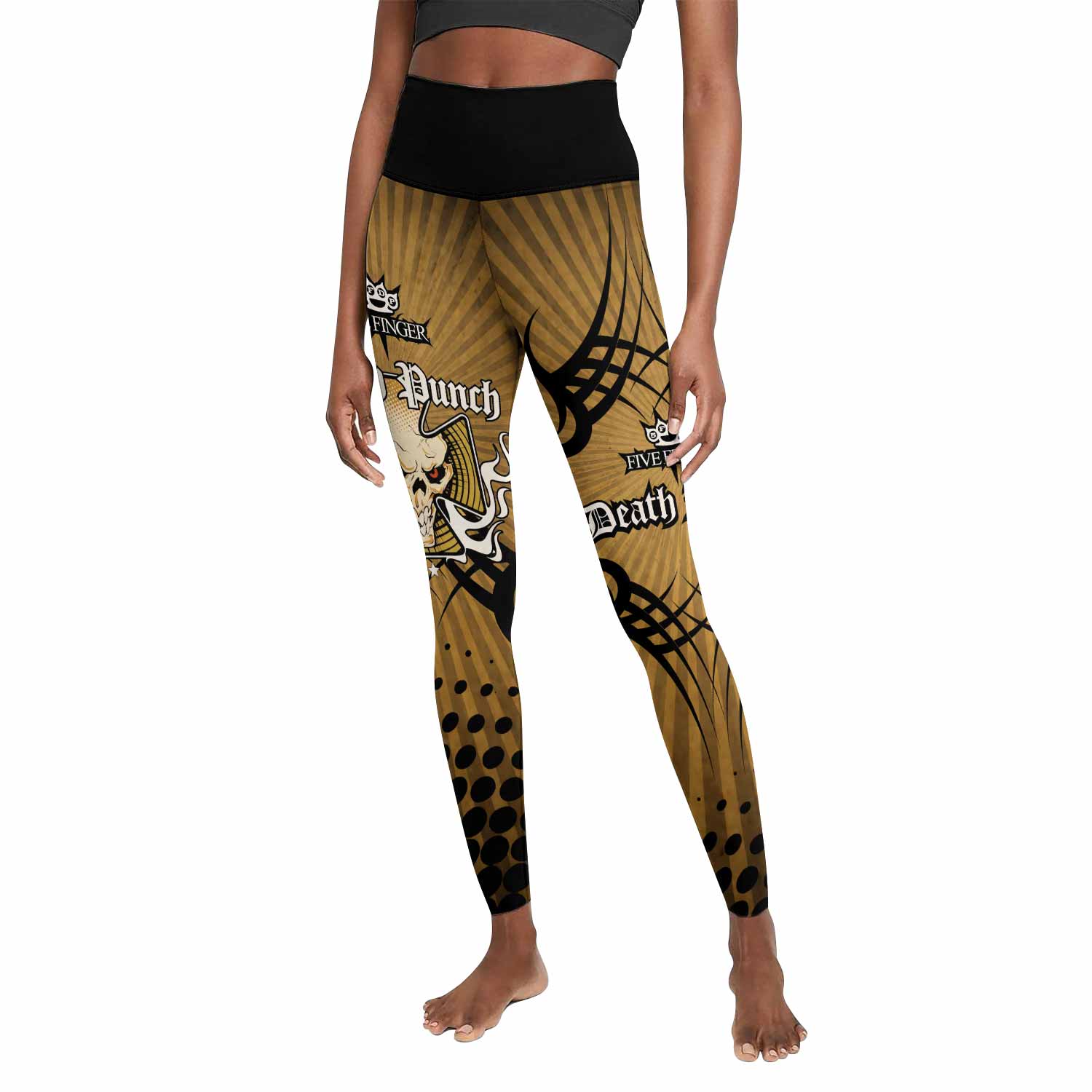 Five Finger Death Punch Gold V Women's Leggings - front view mockup