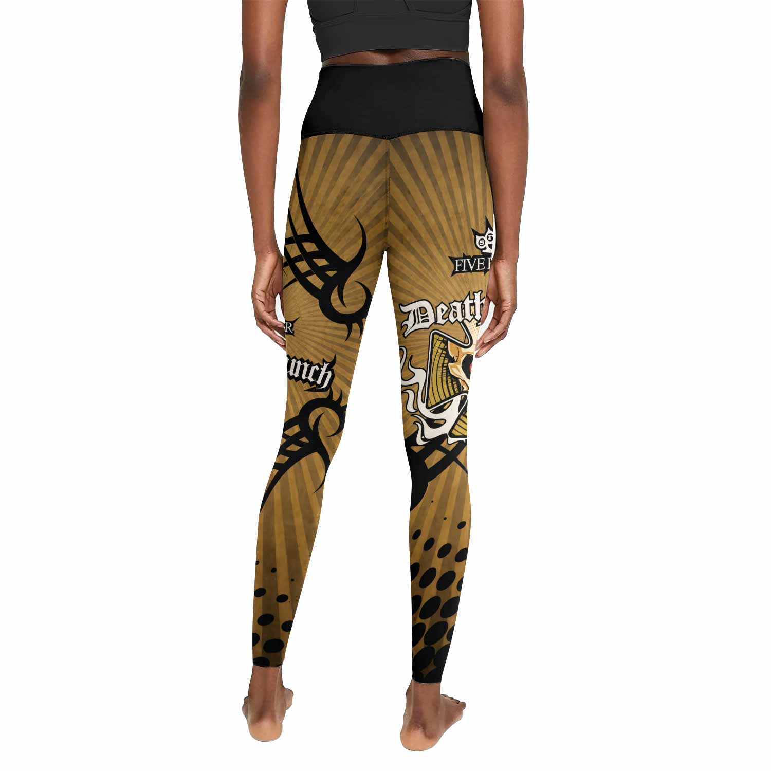 Five Finger Death Punch Gold V Women's Leggings - back view mockup