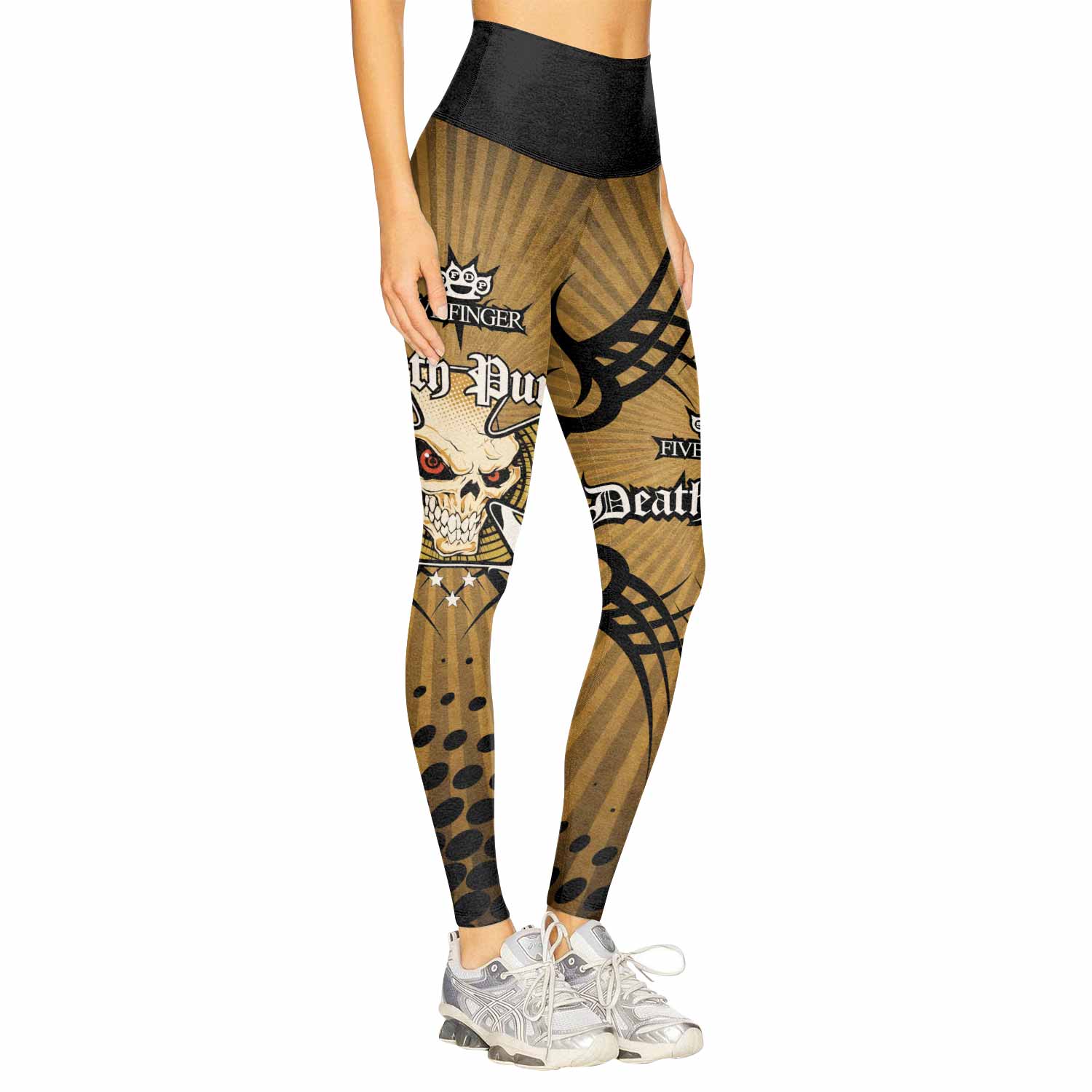 Five Finger Death Punch Gold V Women's Leggings - right side mockup