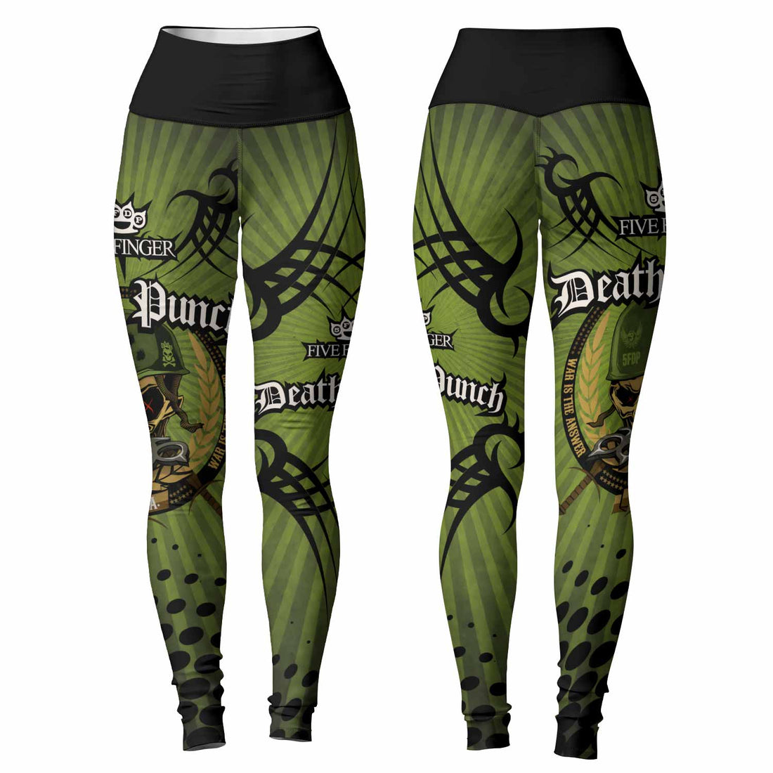 Five Finger Death Punch Green V Women's Leggings - front and back view
