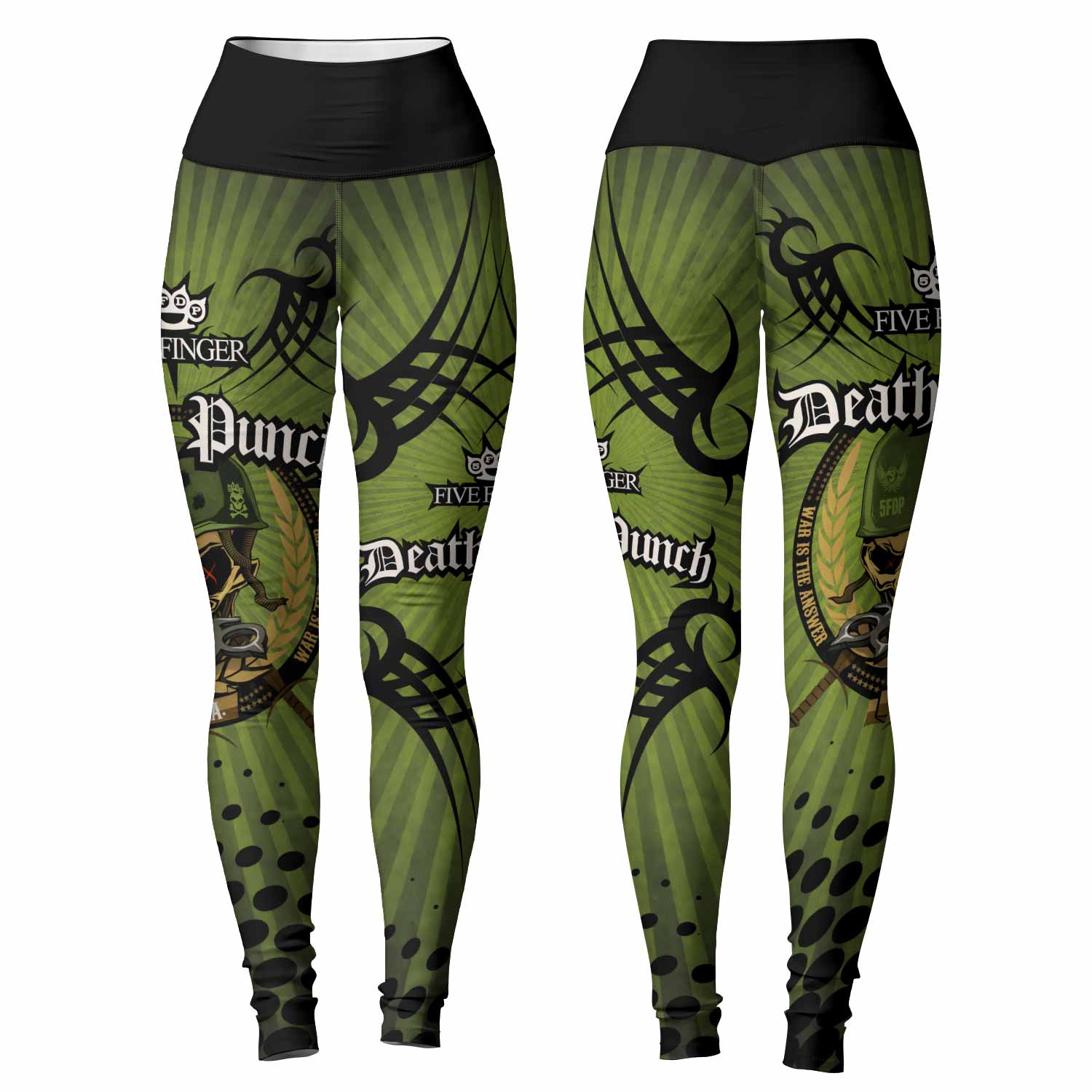 Five Finger Death Punch Green V Women's Leggings - front and back view