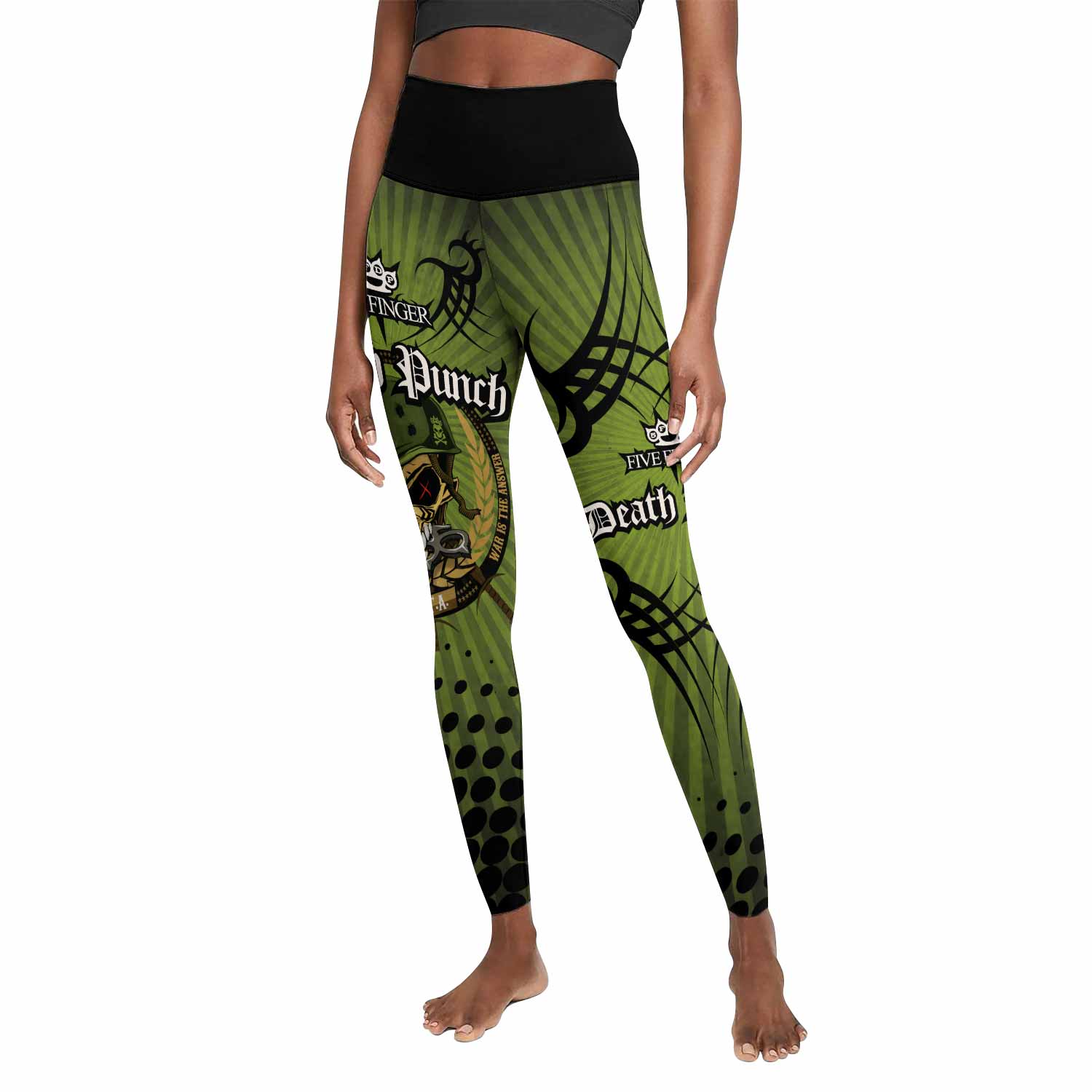 Five Finger Death Punch Green V Women's Leggings - front view mockup