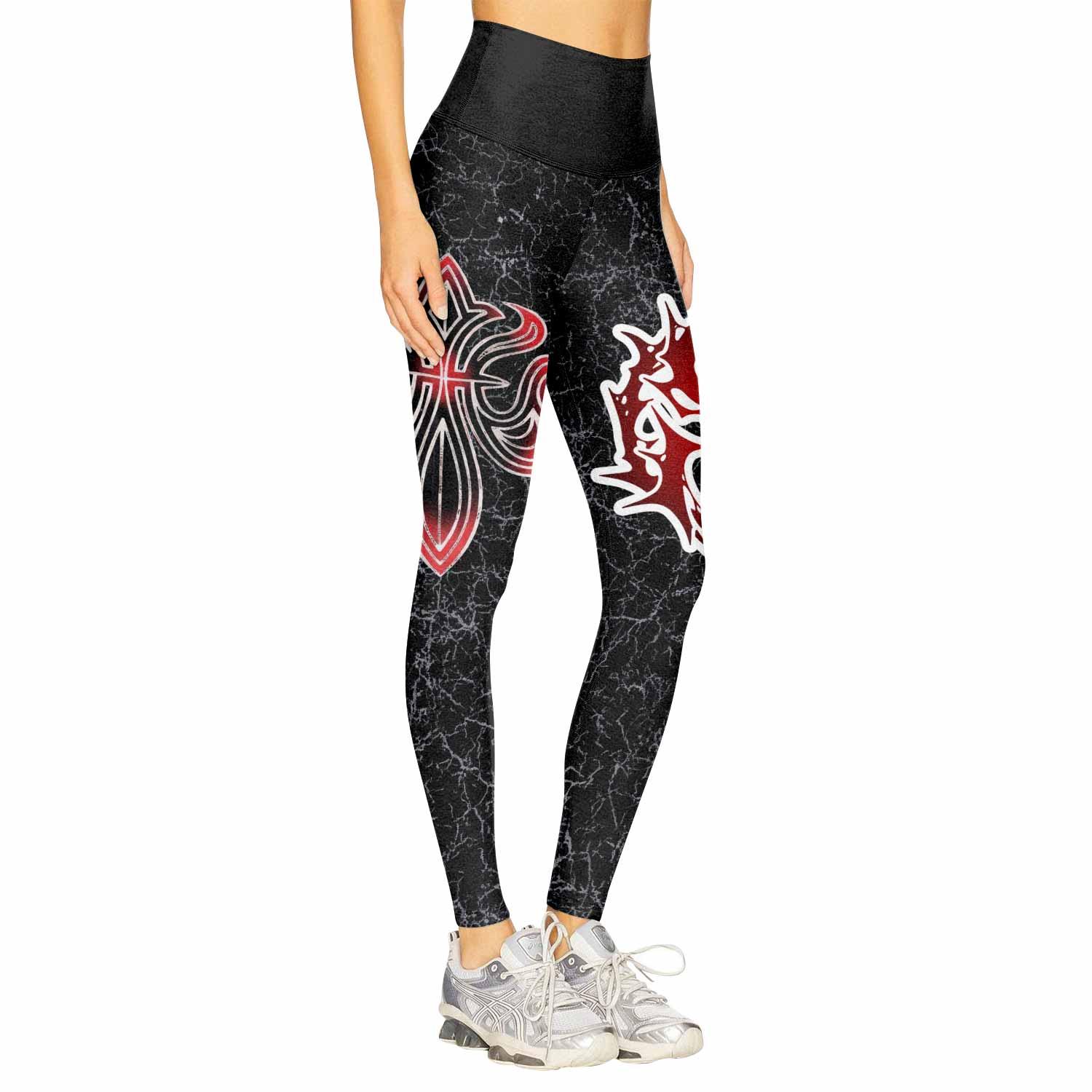 Crimson Faith Cross Women's Leggings - right side mockup