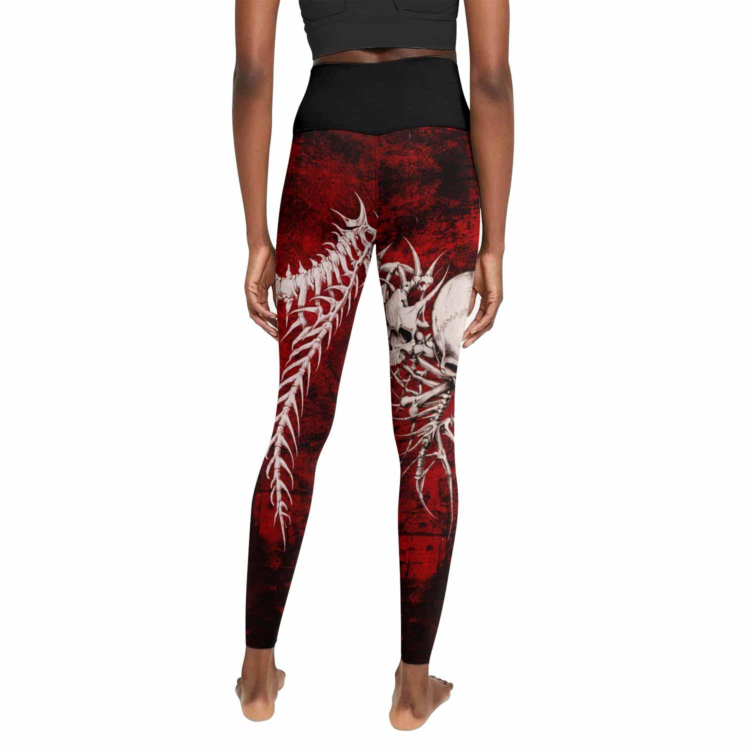 Blood Spine Skull Women's Leggings - back view mockup