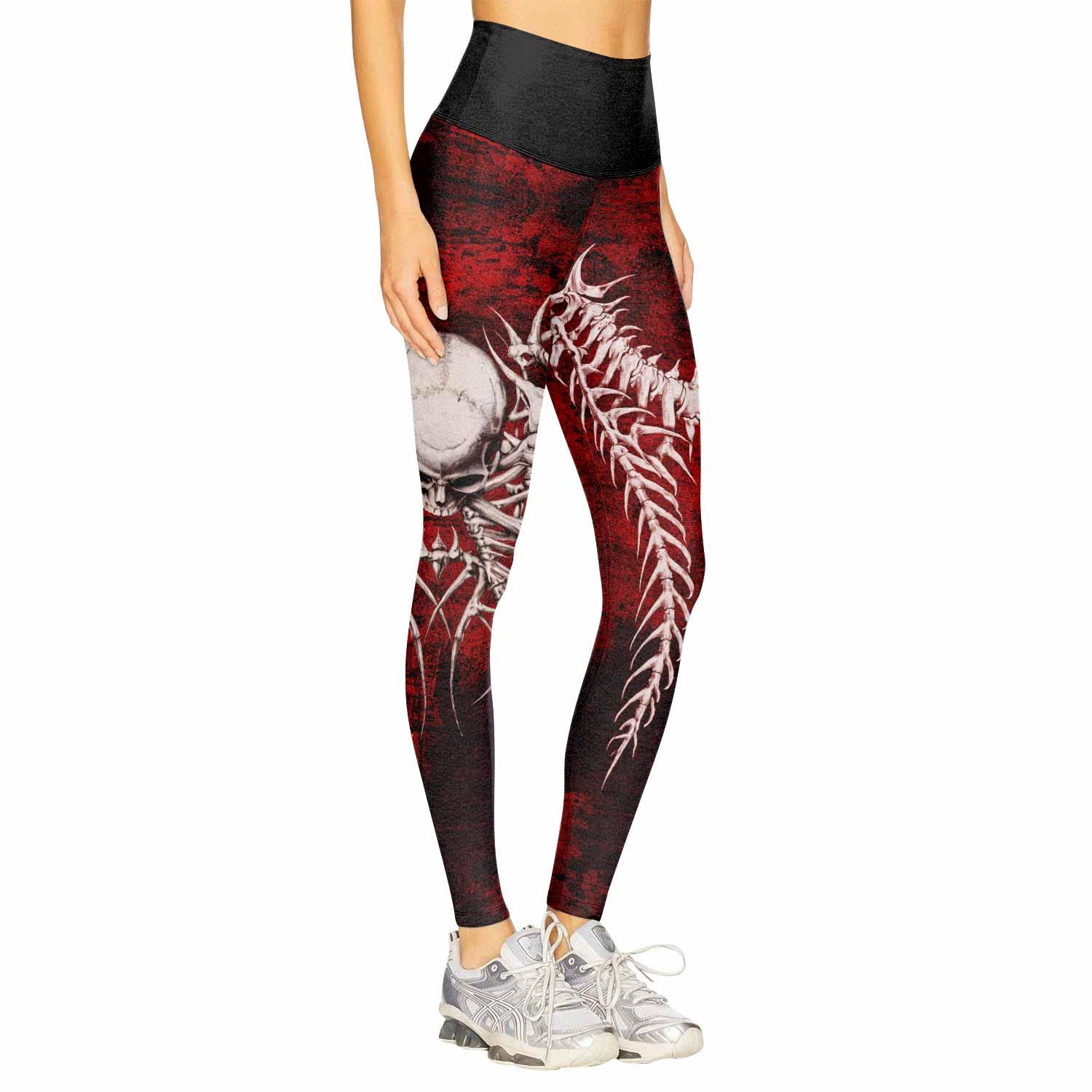 Blood Spine Skull Women's Leggings - right side mockup