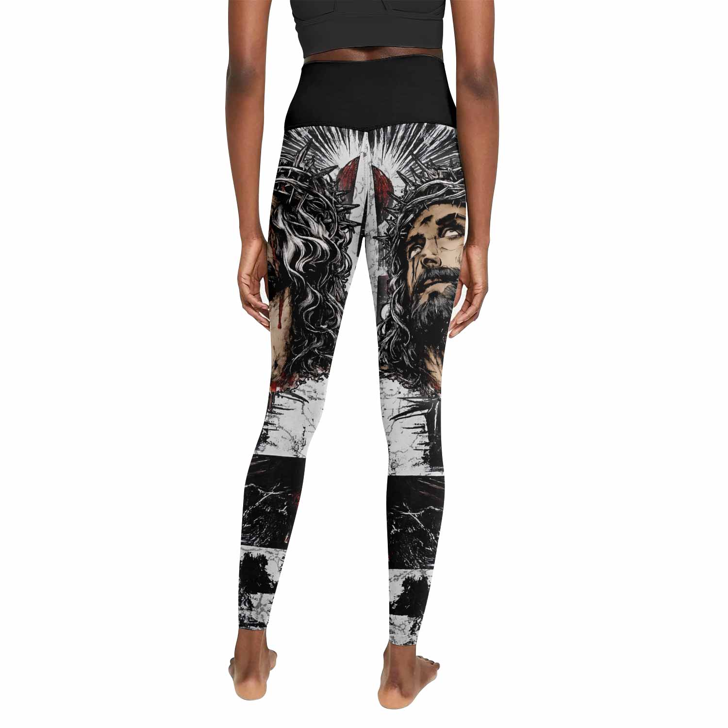 Man of Sorrows Women's Leggings - back view mockup