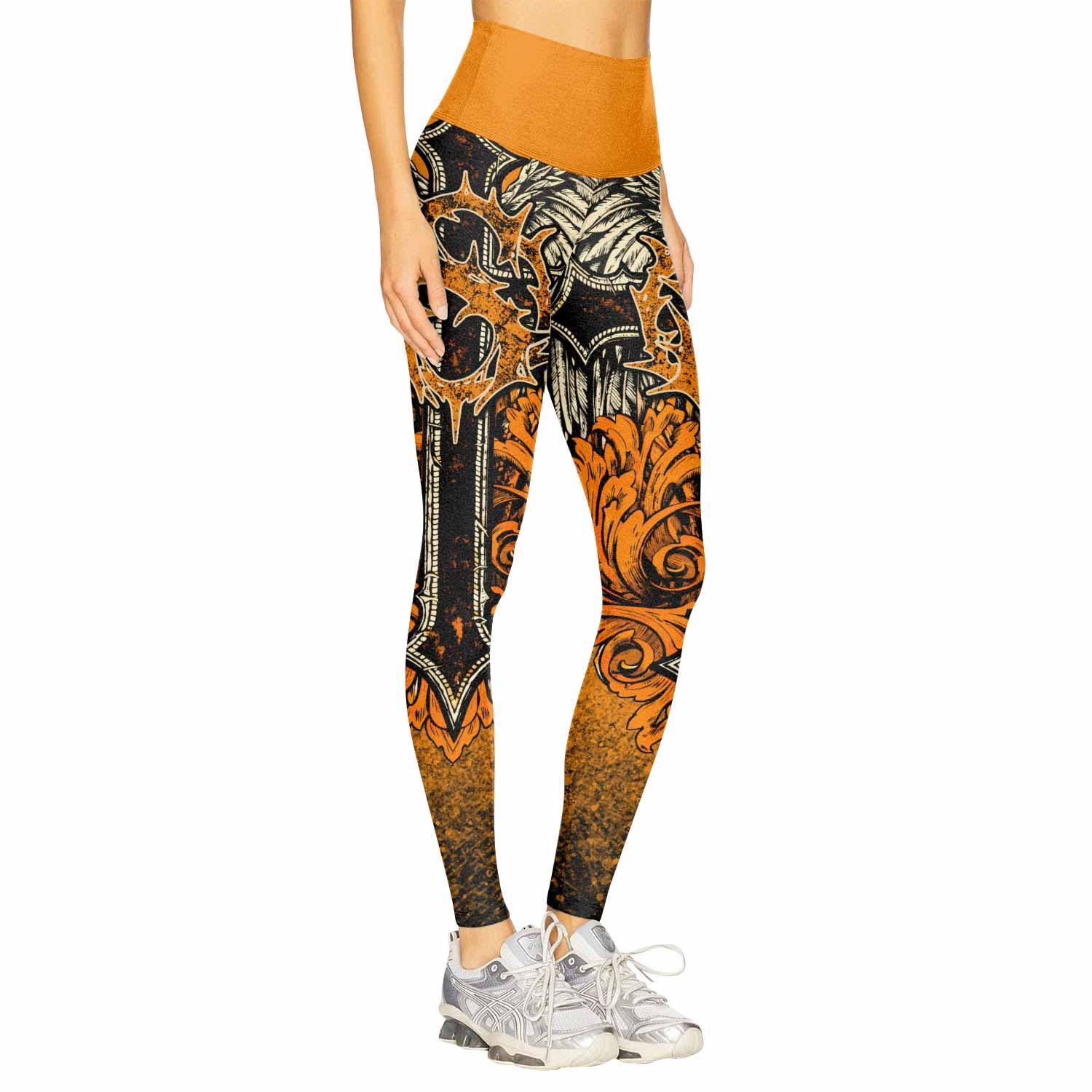 Faith Over Fear Crown Cross Women's Leggings - right side mockup