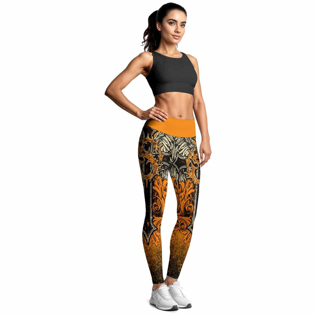 Faith Over Fear Crown Cross Women's Leggings - lifestyle view