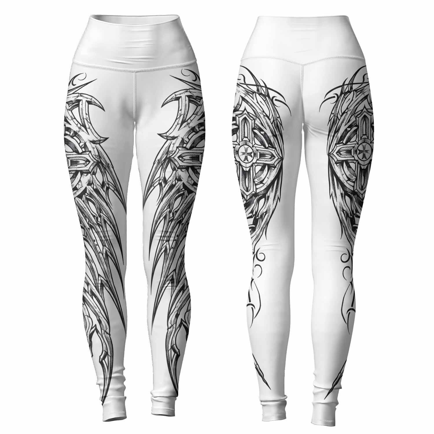 Angel Wings Cross Women's Leggings - front and back view