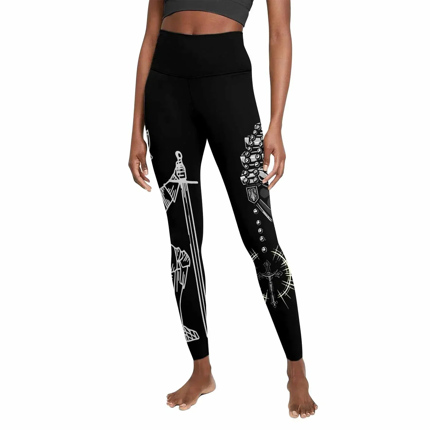 Give Me an Army Rosary Women's Leggings - front view mockup