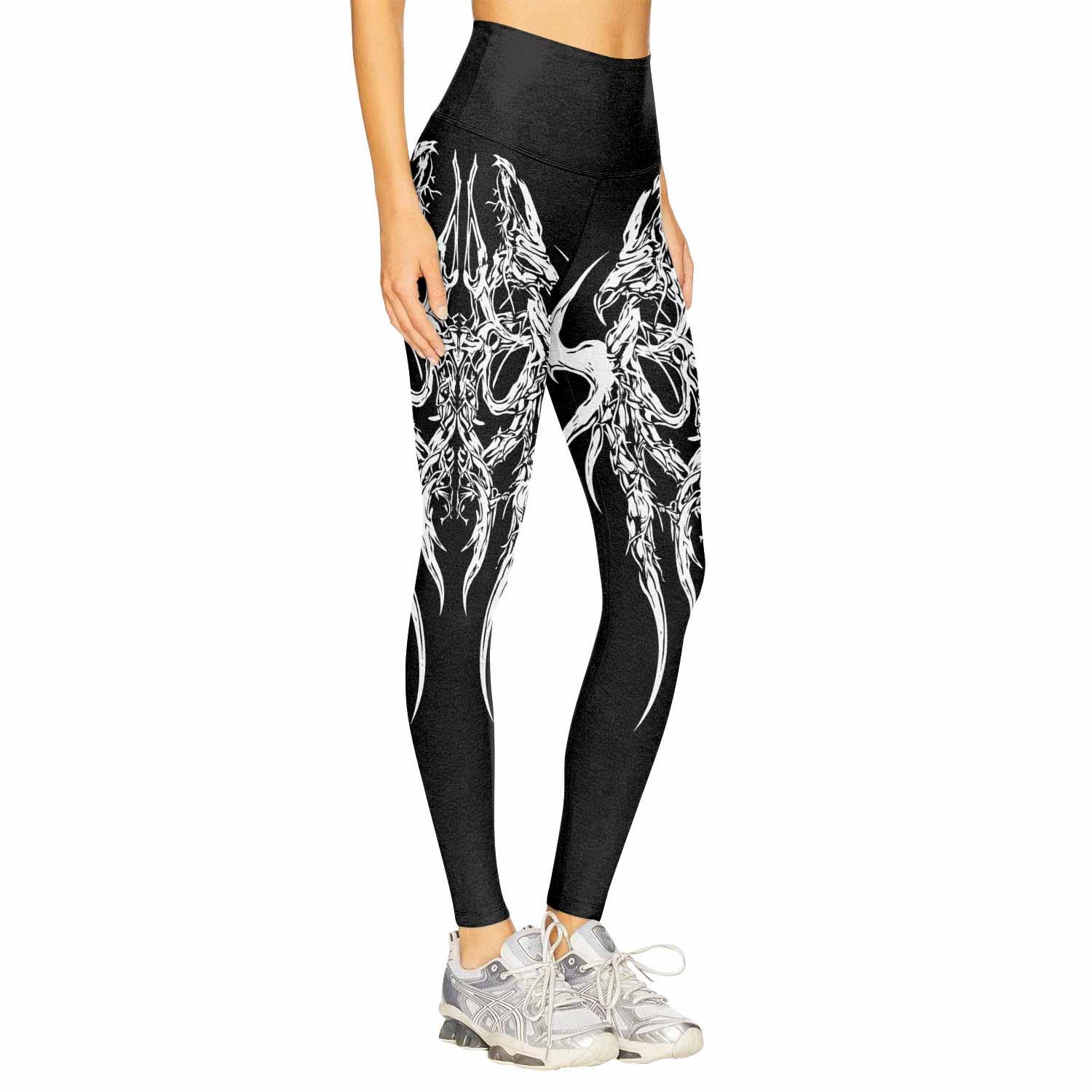 Gothic Bone Skull Women's Leggings - right side mockup