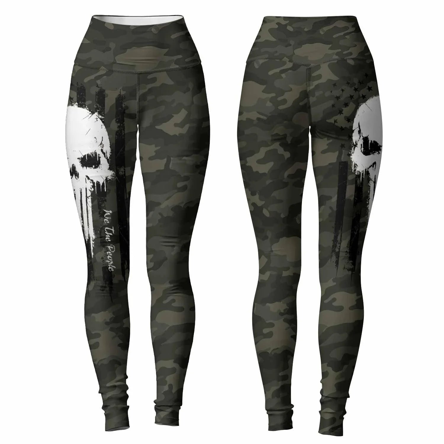 The Punisher Skull We The People Women's Leggings - front and back view