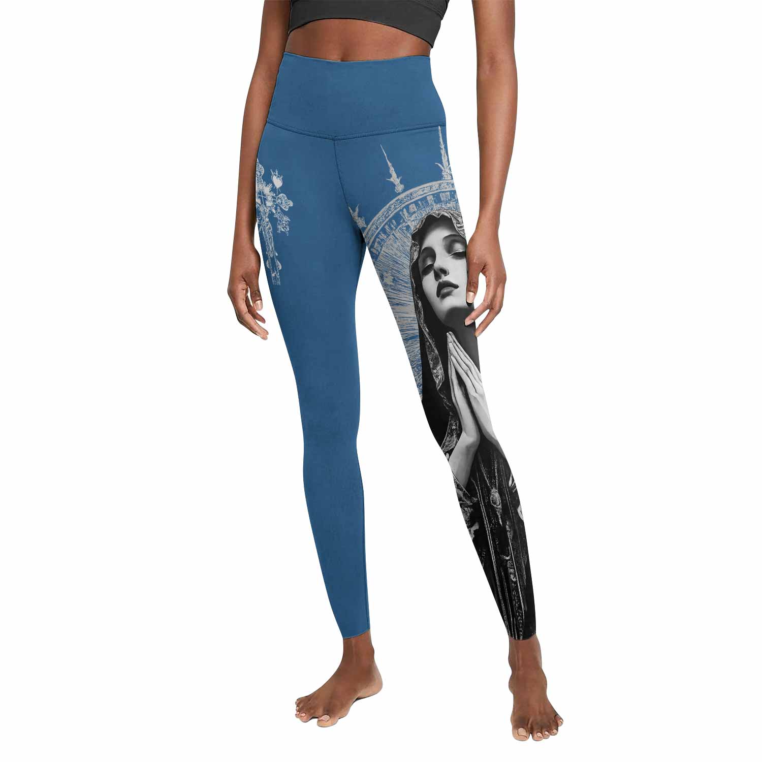 Our Lady of Sorrows Women's Leggings - front view mockup