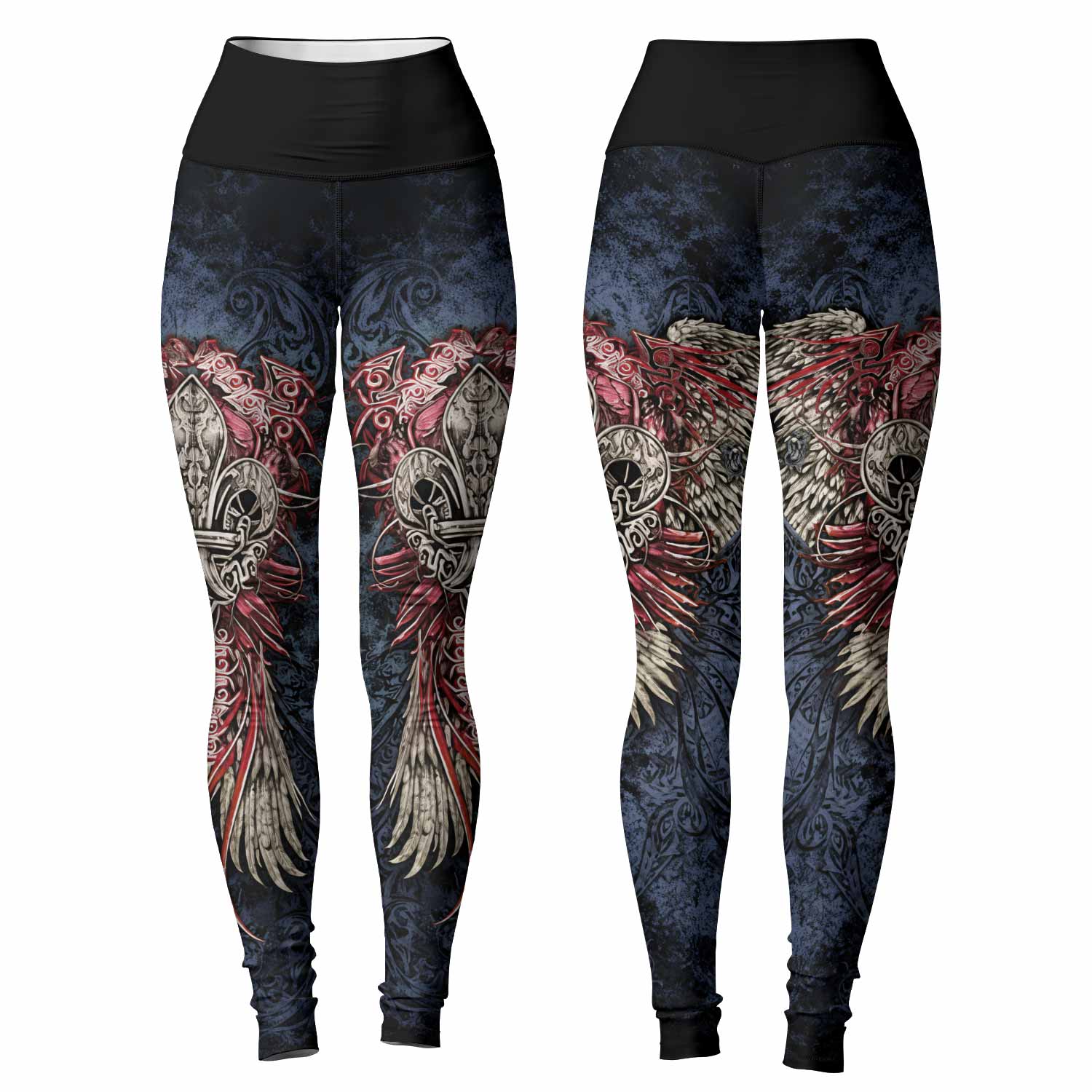 Metallic Embossed Angel Women's Leggings - front and back view