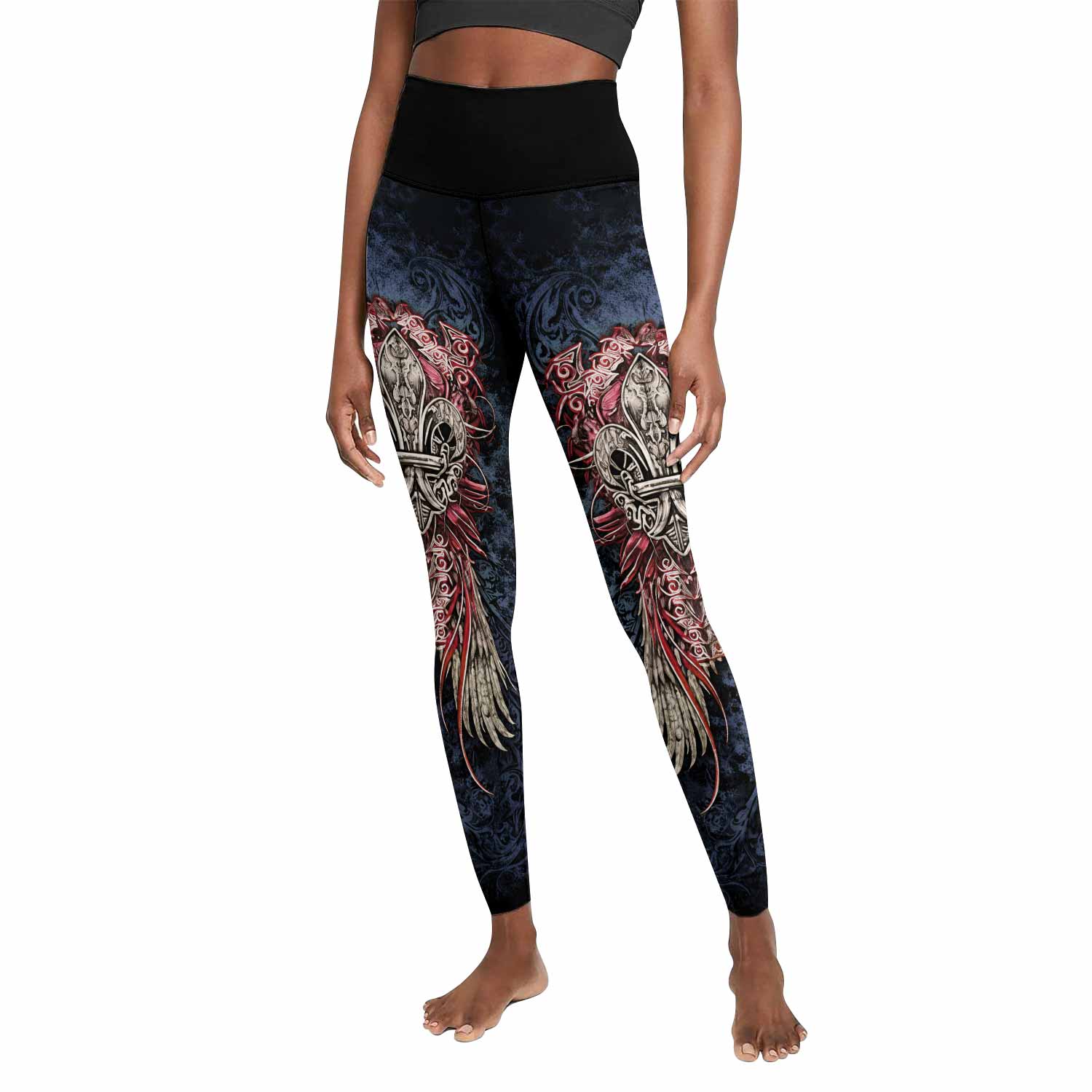 Metallic Embossed Angel Women's Leggings - front view mockup