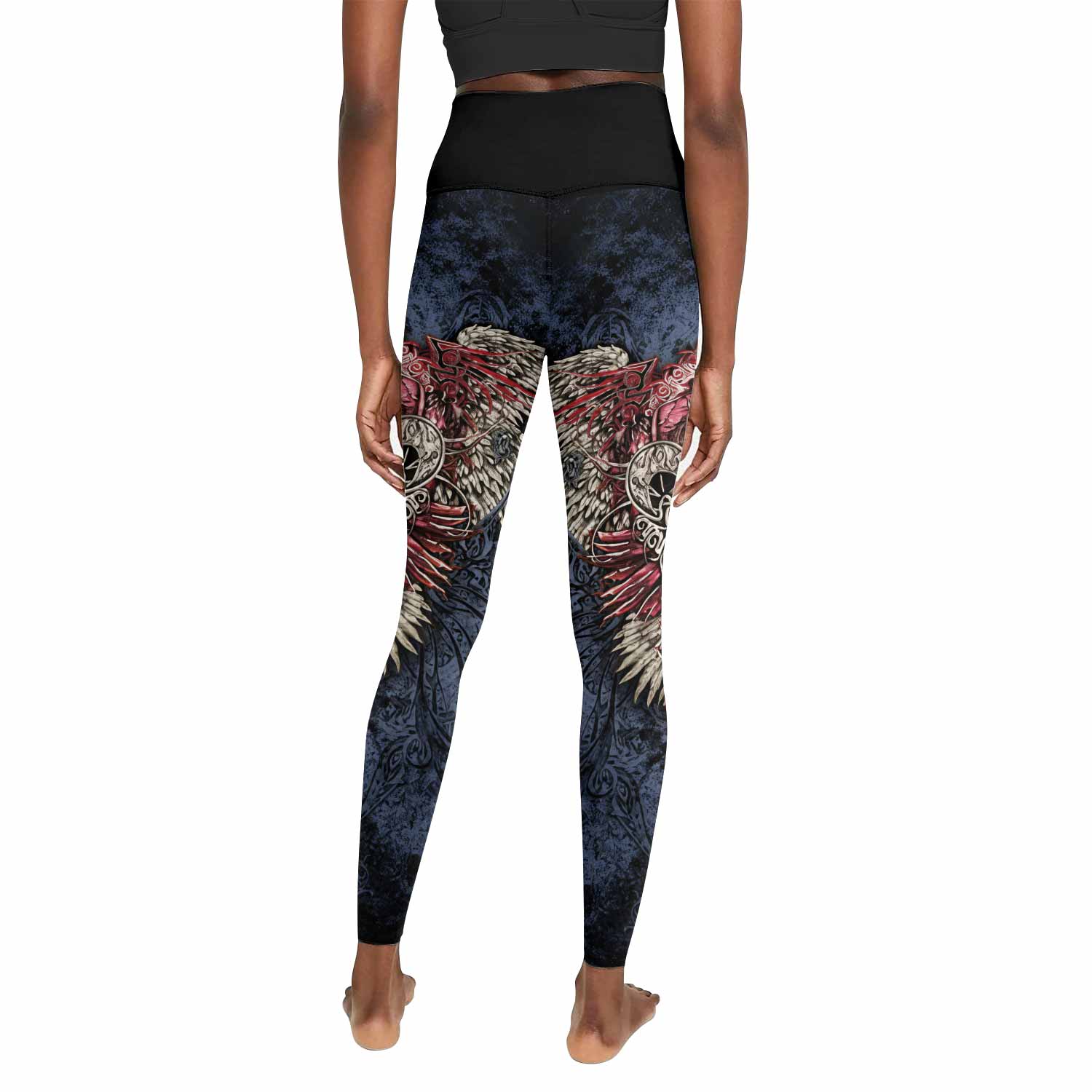 Metallic Embossed Angel Women's Leggings - back view mockup