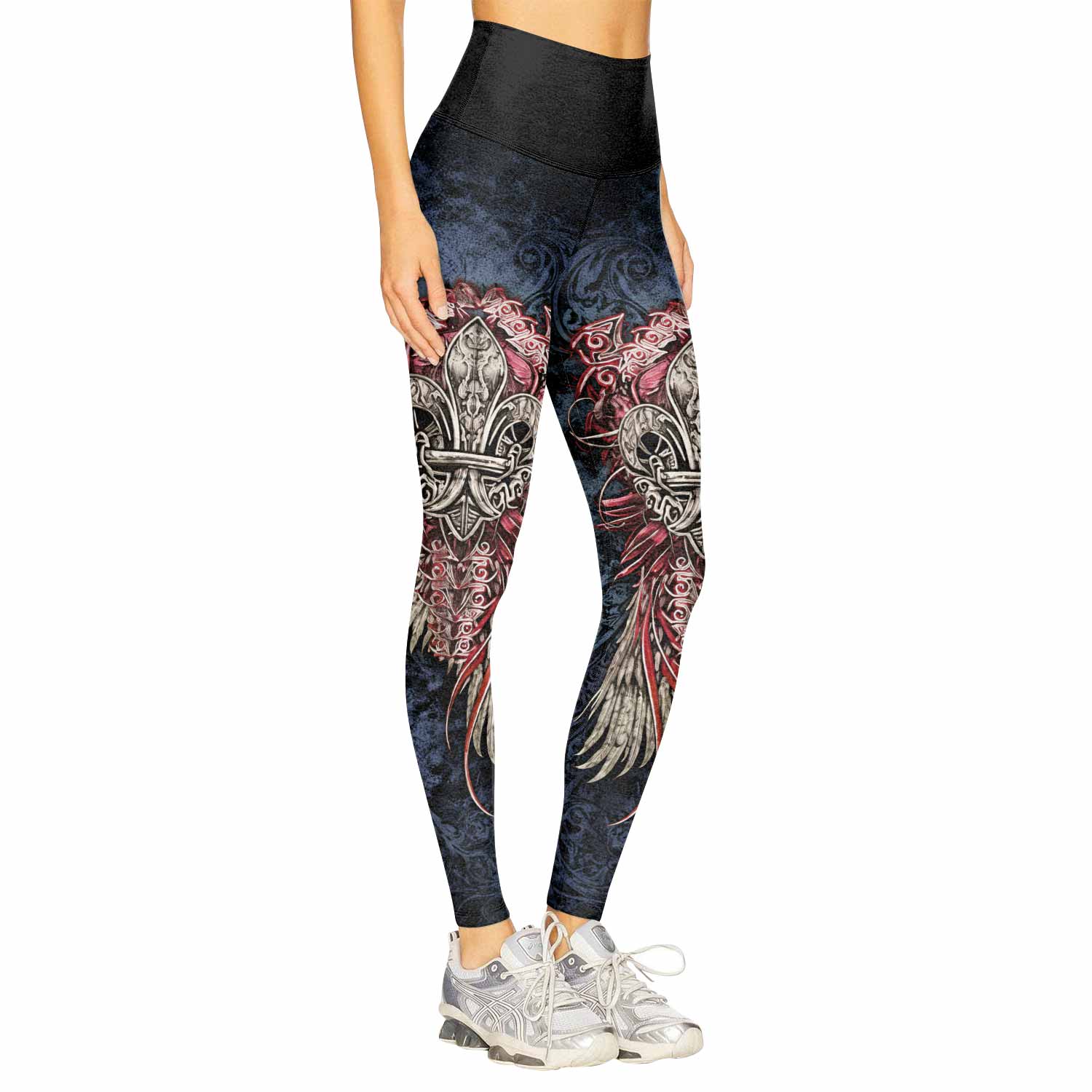 Metallic Embossed Angel Women's Leggings - right side mockup