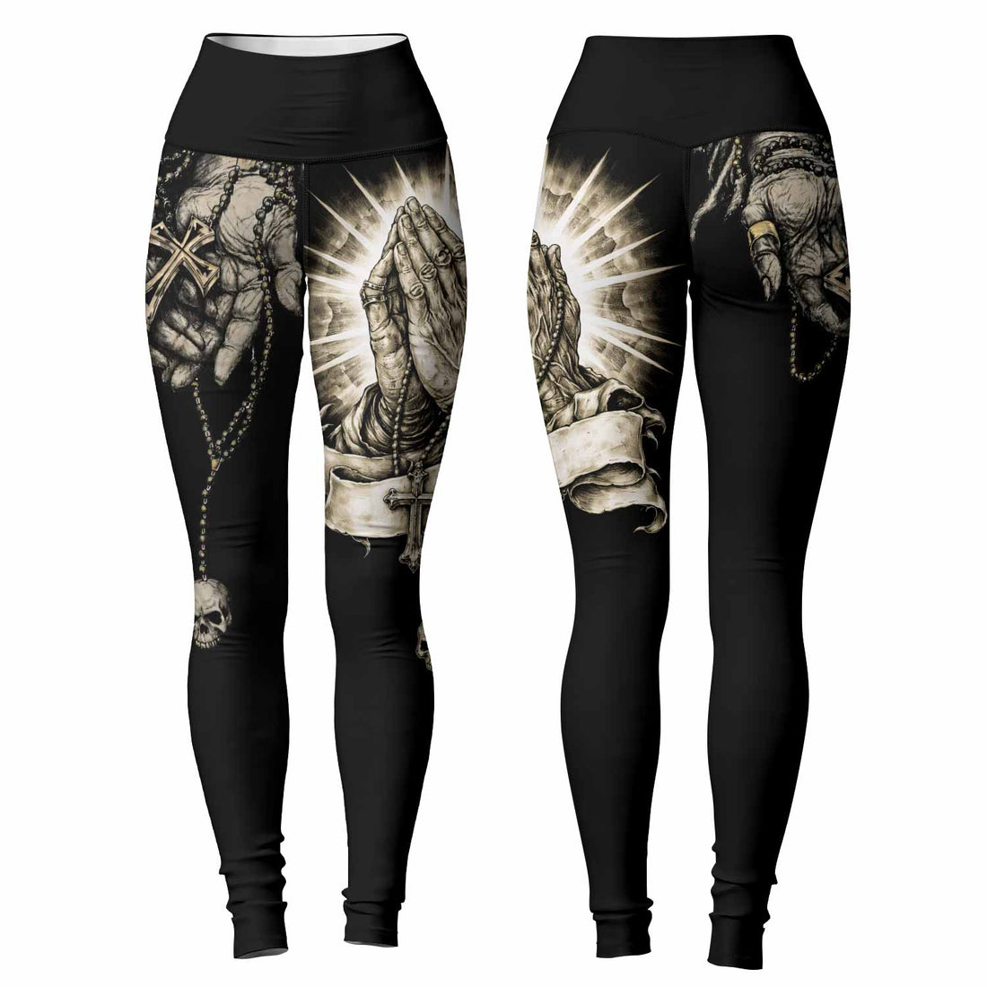 Praying Hands Skull Women's Leggings - lifestyle view