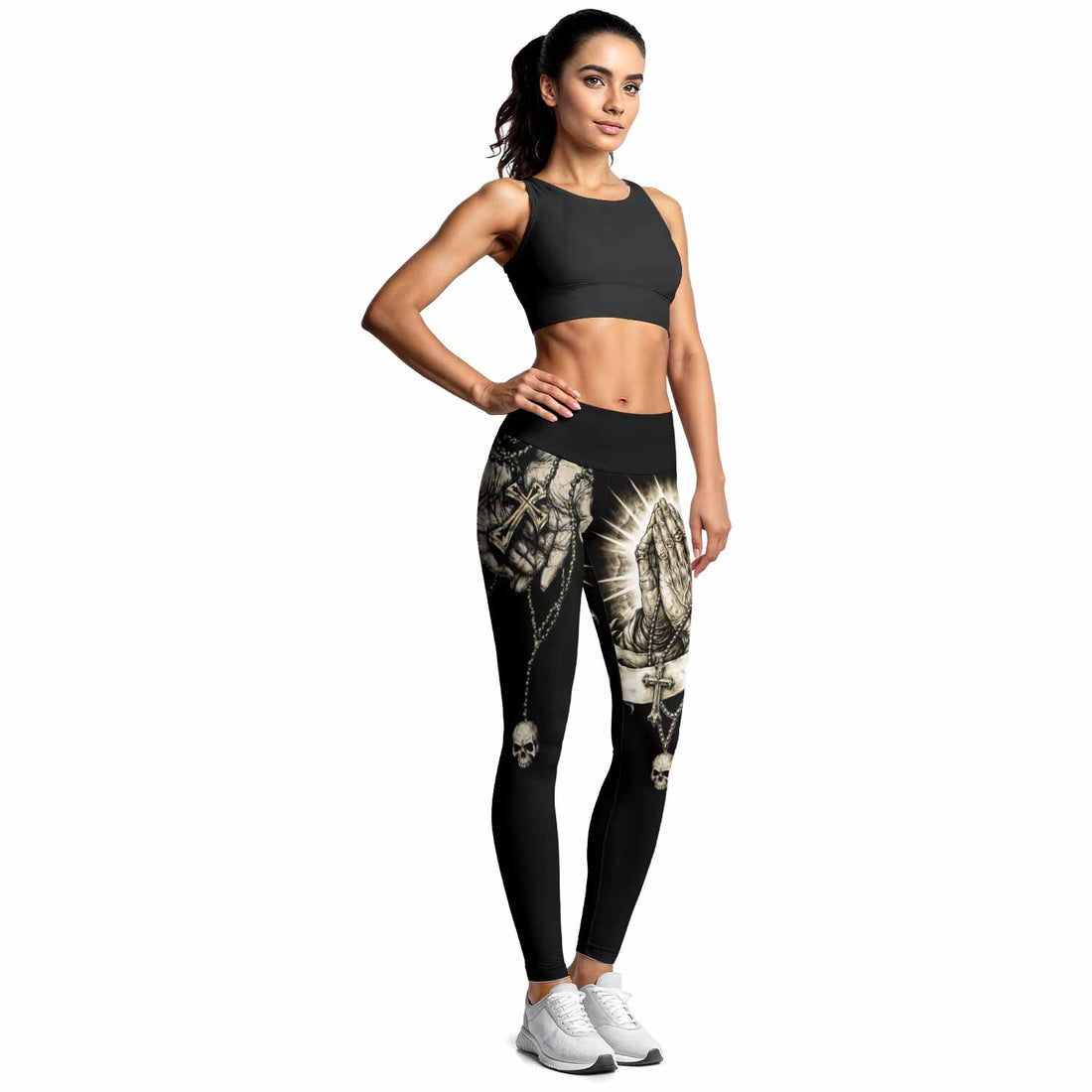 Praying Hands Skull Women's Leggings - lifestyle view