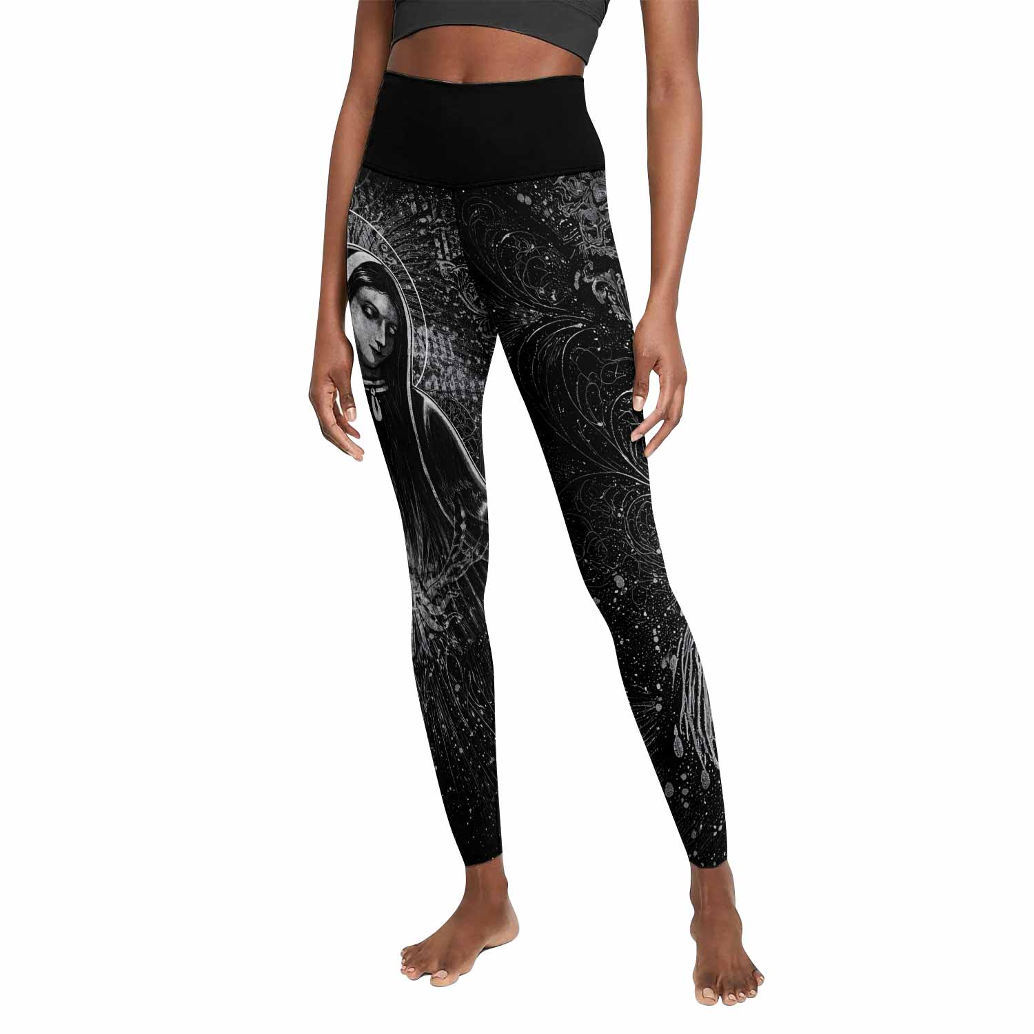 Virgin Mary Women's Leggings - front view mockup