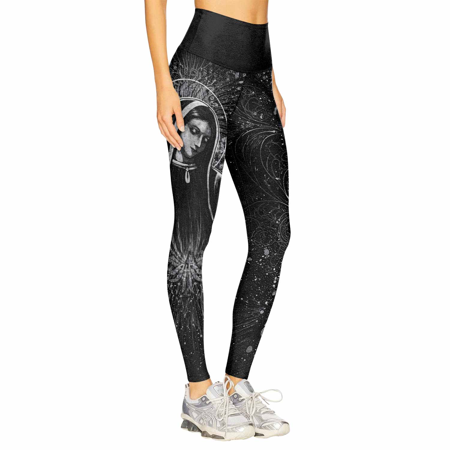Virgin Mary Women's Leggings - right side mockup