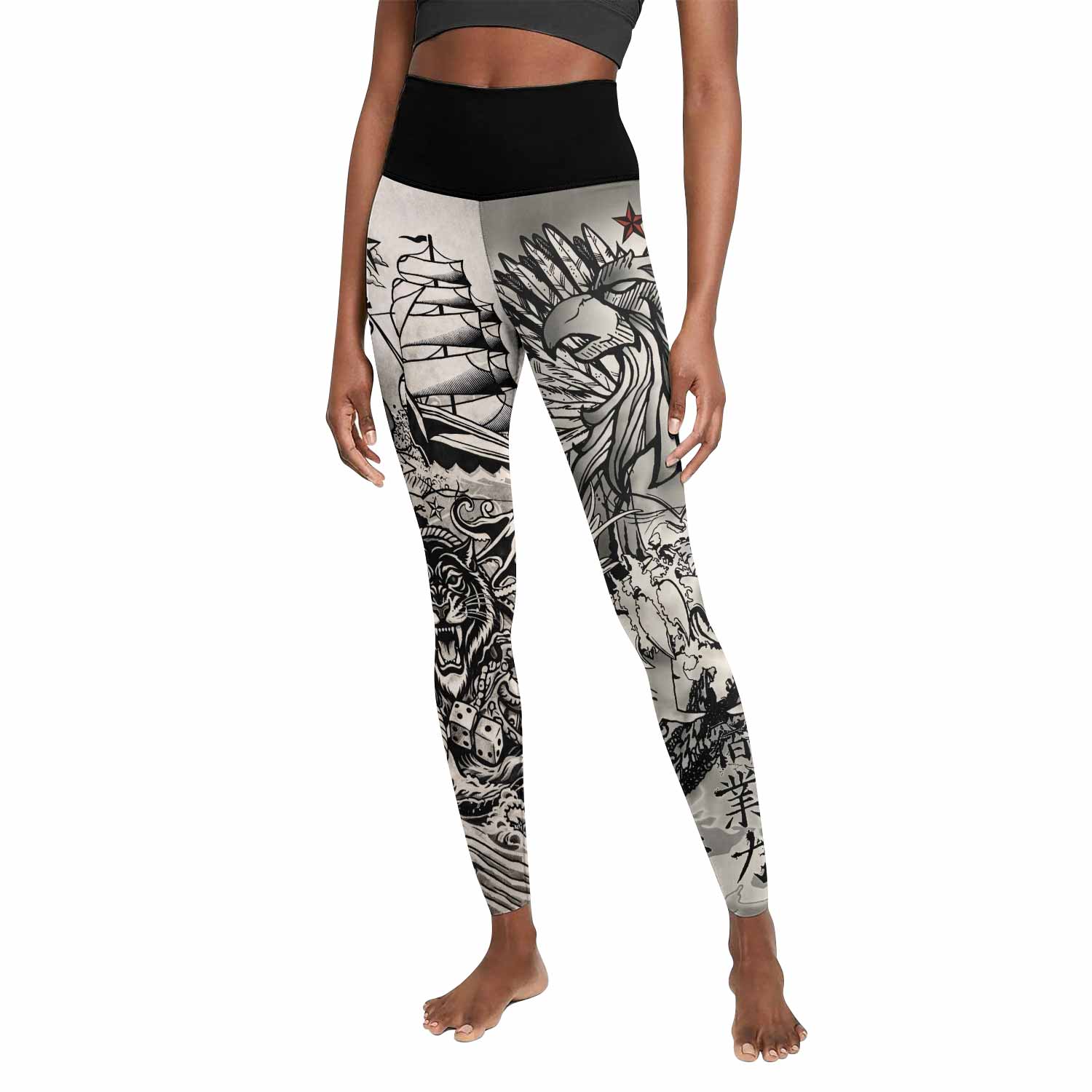 Savage Ocean Irezumi Women's Leggings - front view mockup