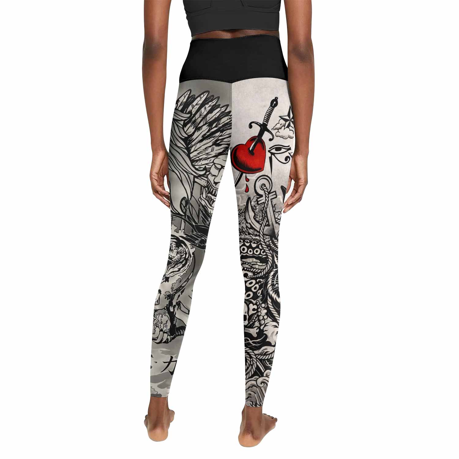 Savage Ocean Irezumi Women's Leggings - back view mockup