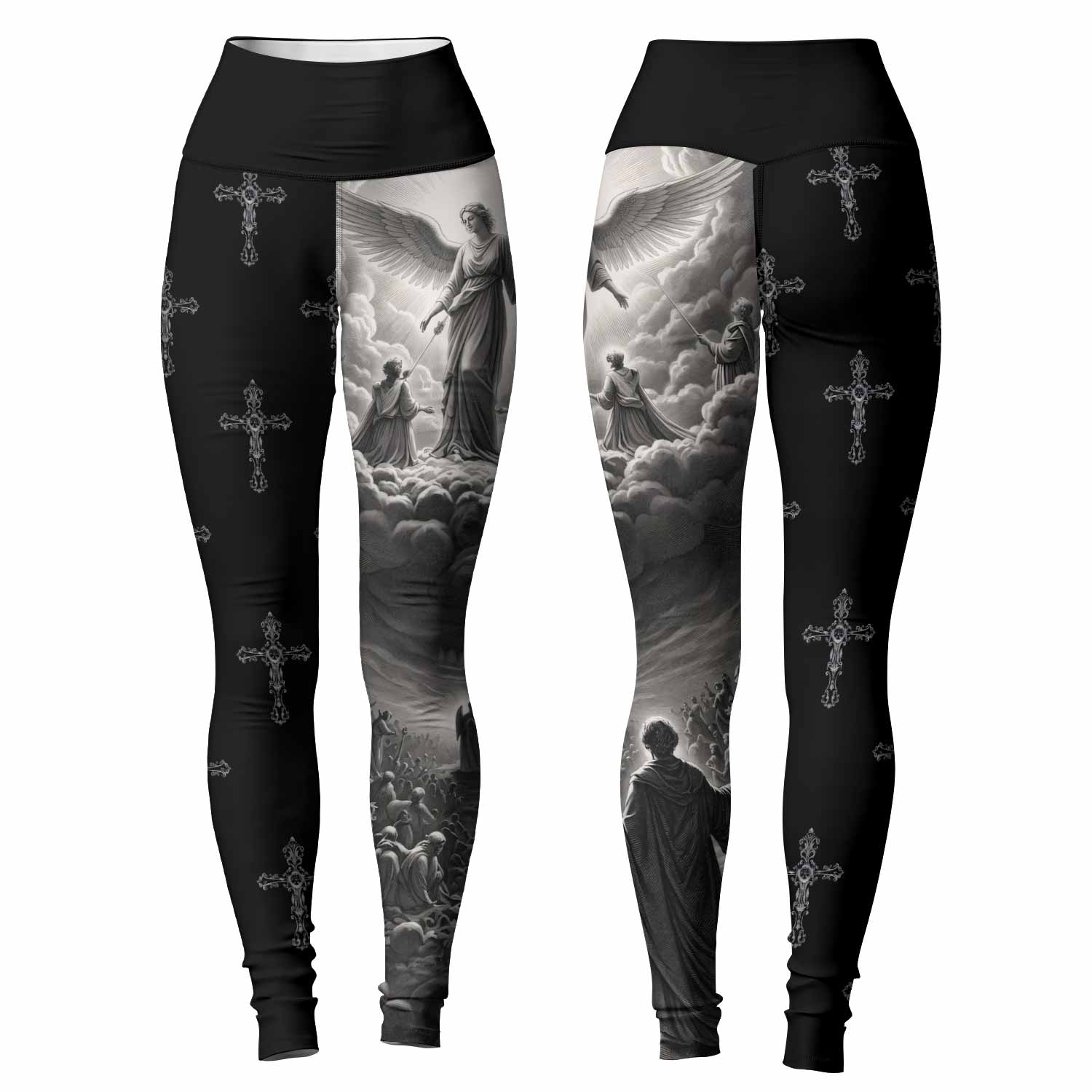 Jesus Saves Angel Ascension Women's Leggings - front and back view
