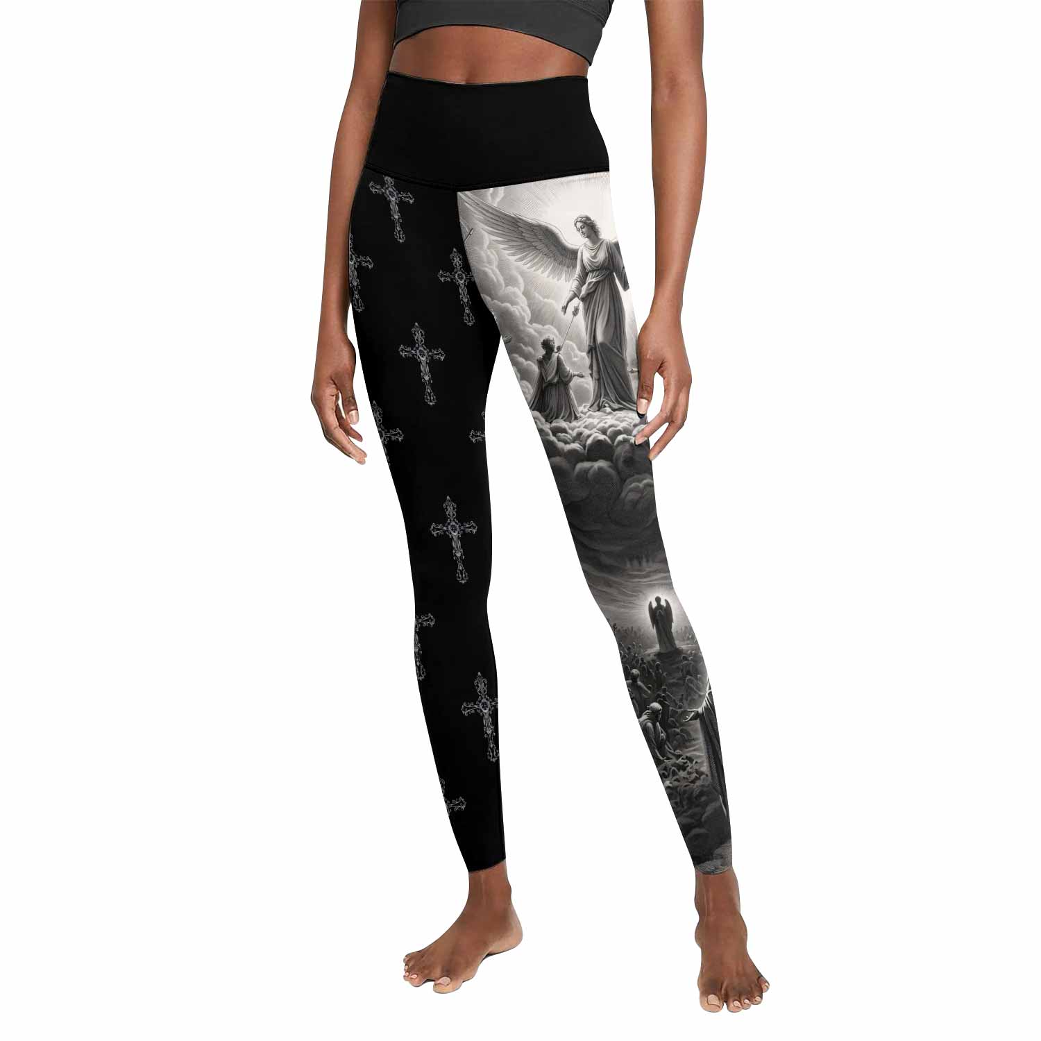 Jesus Saves Angel Ascension Women's Leggings - front view mockup