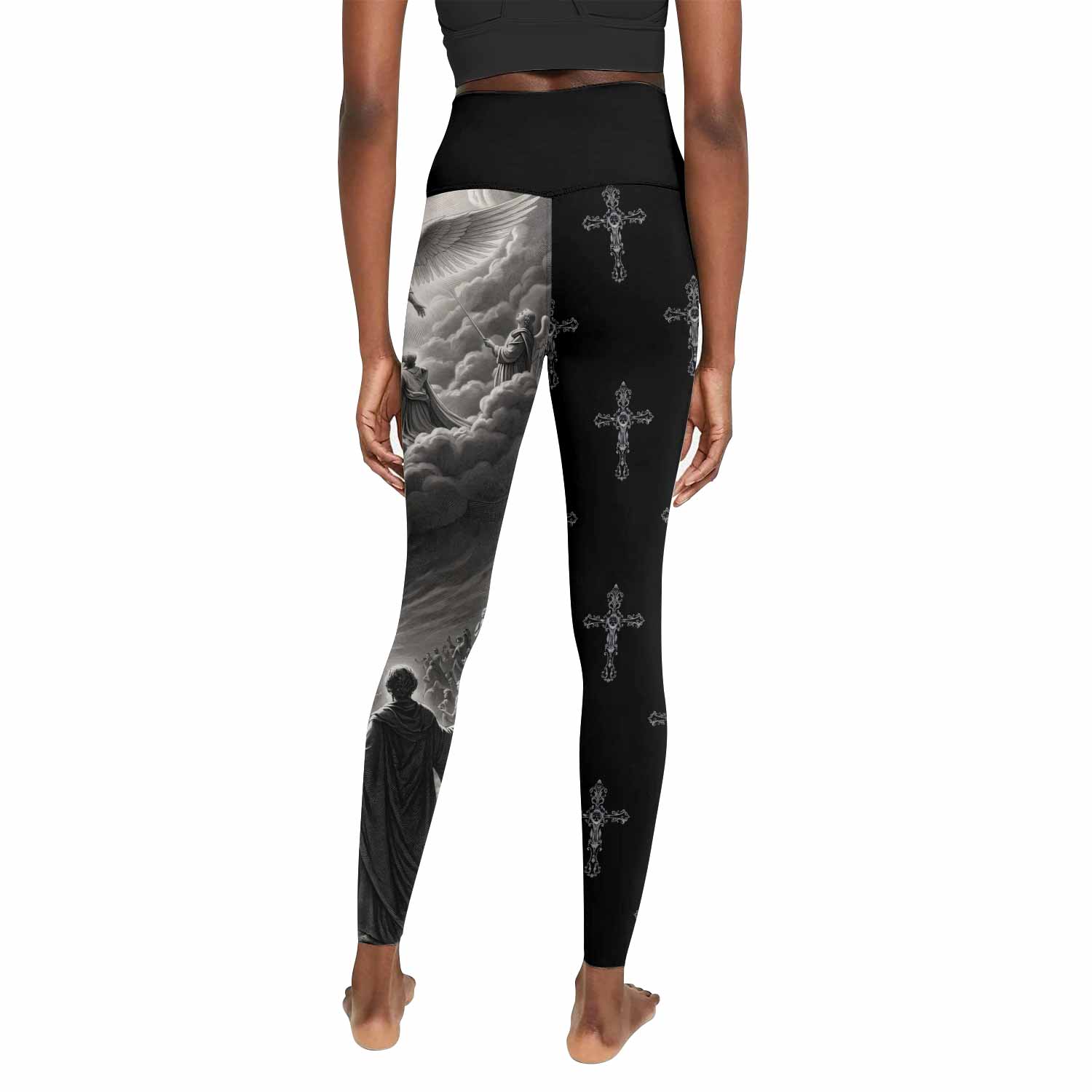 Jesus Saves Angel Ascension Women's Leggings - back view mockup