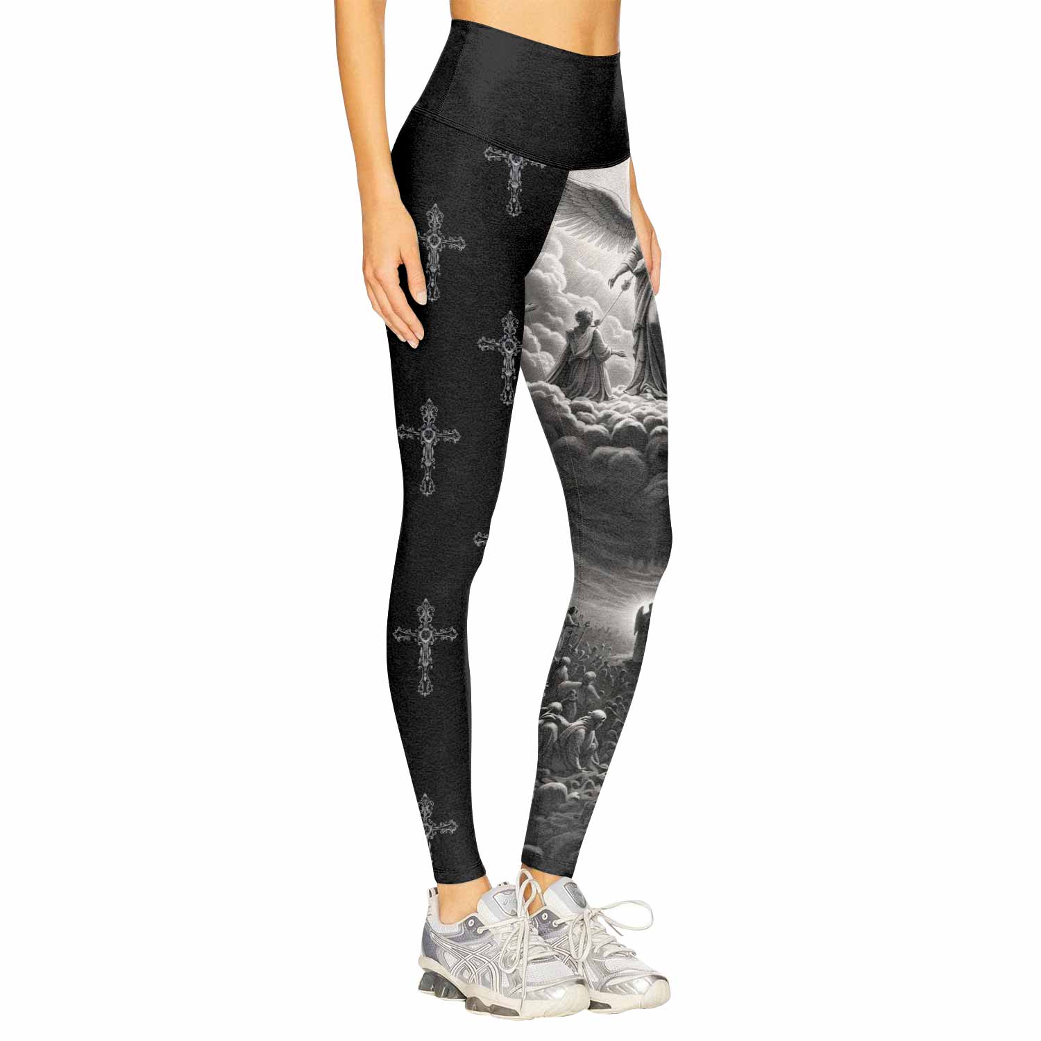 Jesus Saves Angel Ascension Women's Leggings - right side mockup