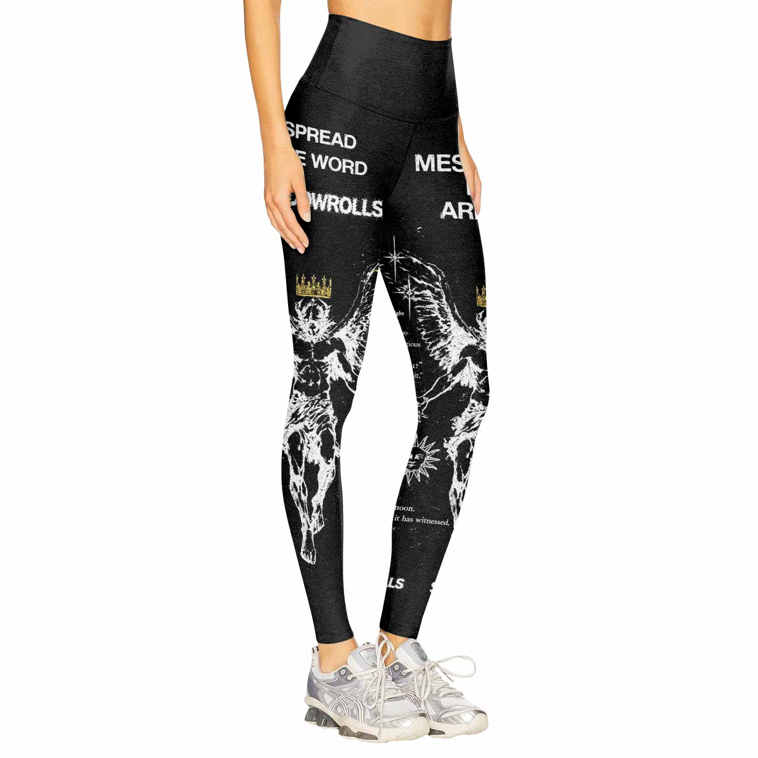 The Messenger Has Arrived Black Women's Leggings - right side mockup