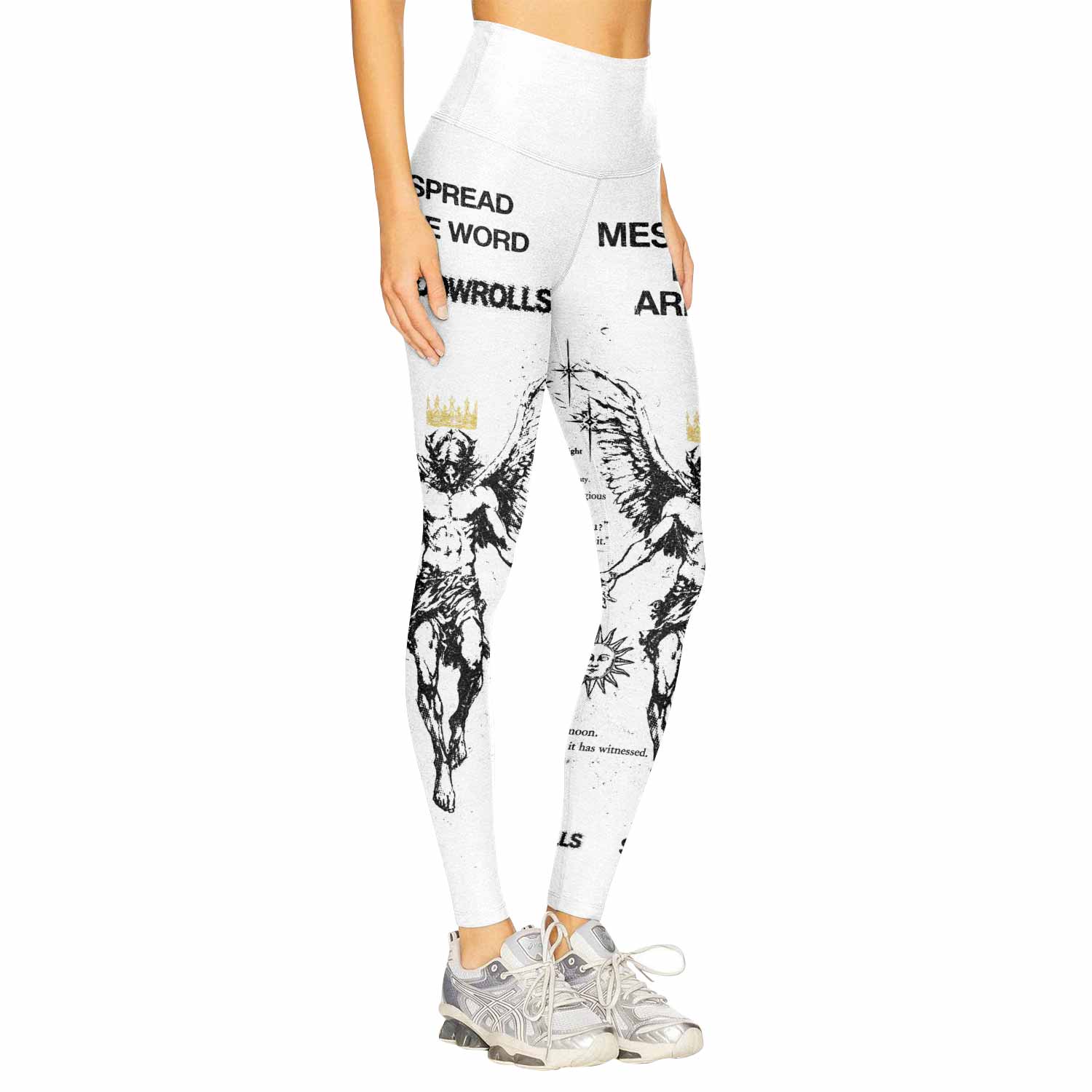 The Messenger Has Arrived White Women's Leggings - right side mockup