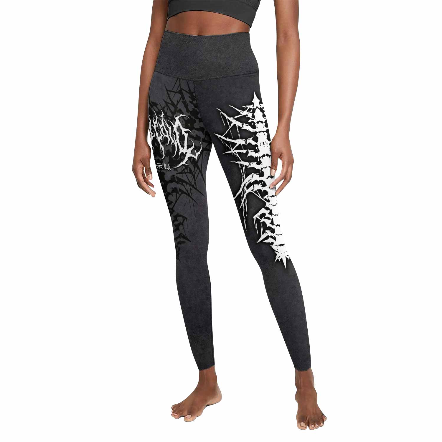 Black Metal Gothic Spine Women's Leggings - front view mockup