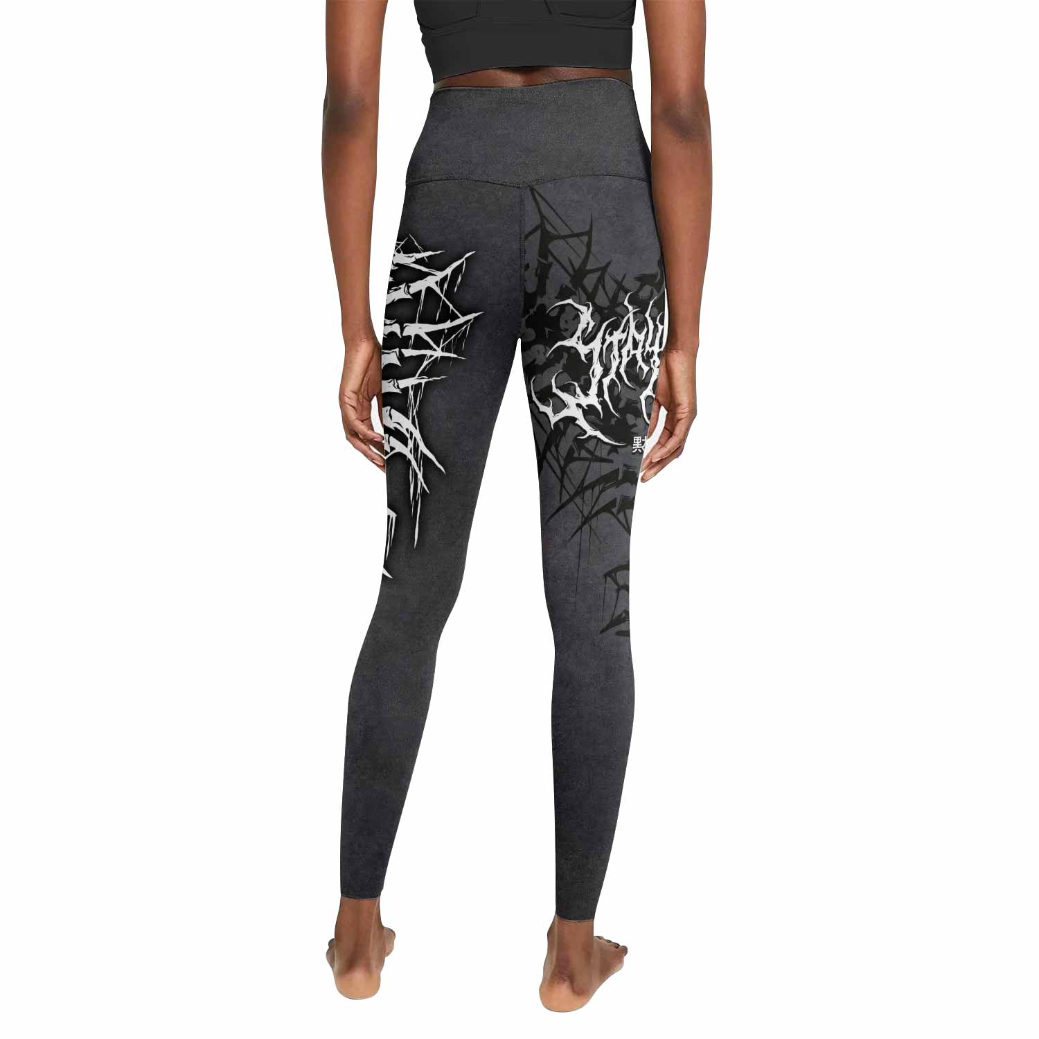 Black Metal Gothic Spine Women's Leggings - back view mockup