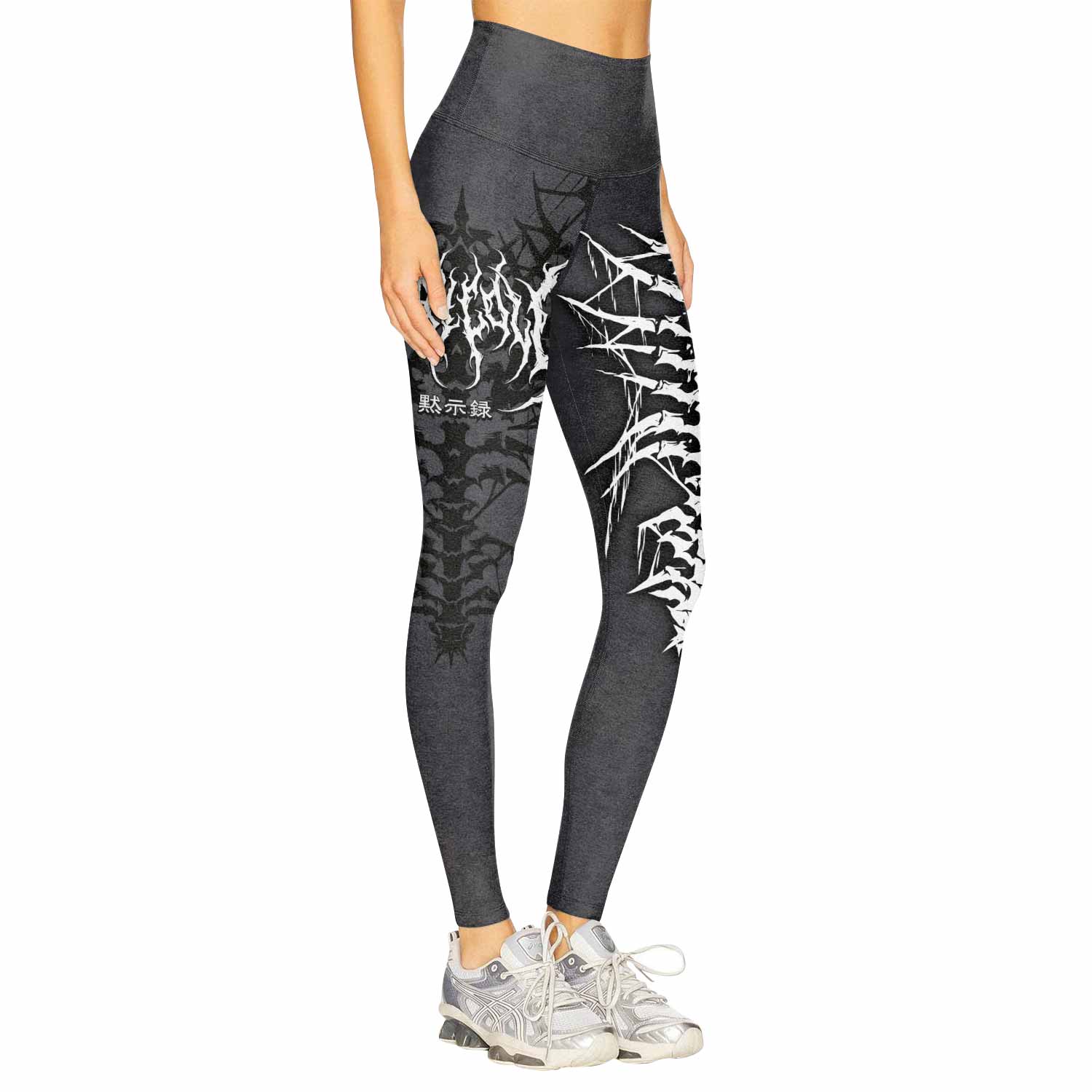 Black Metal Gothic Spine Women's Leggings - right side mockup