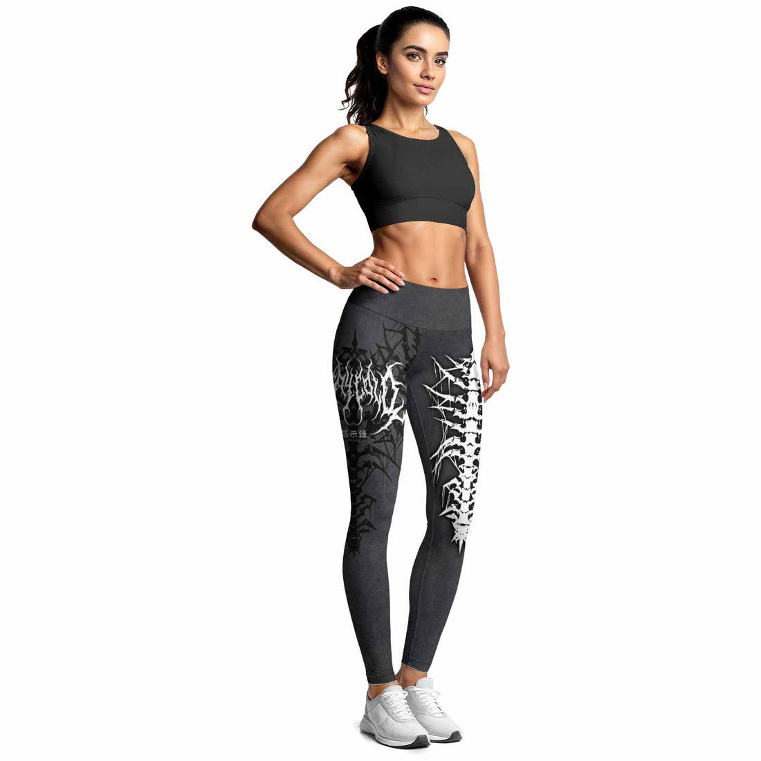 Black Metal Gothic Spine Women's Leggings - lifestyle view